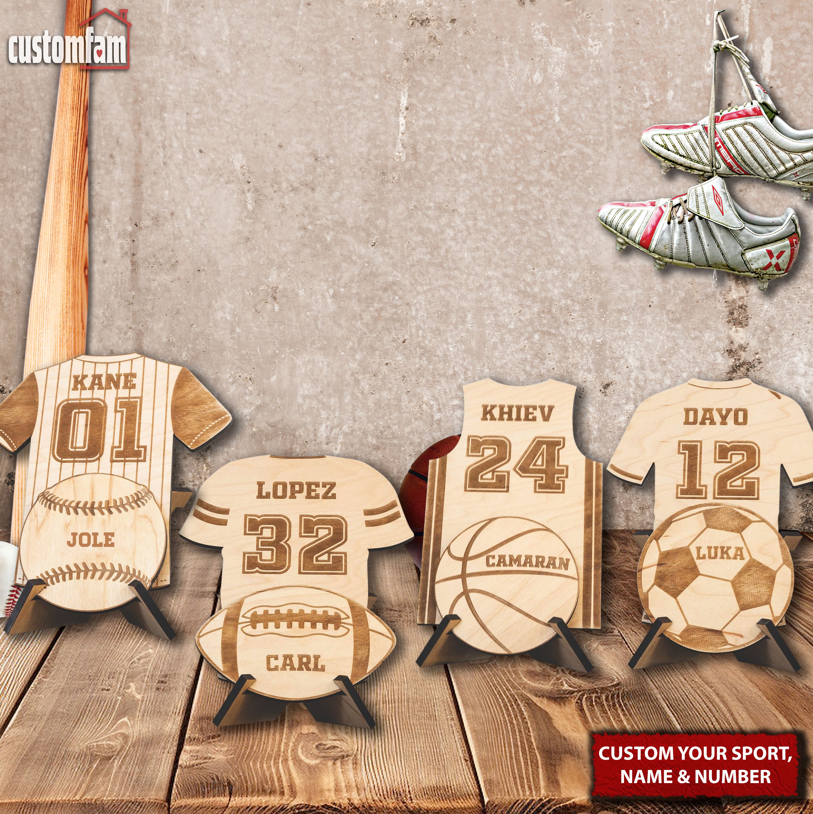 Personalized Sports Jersey Wood Sign, Sports Theme Decor, Sport Gift