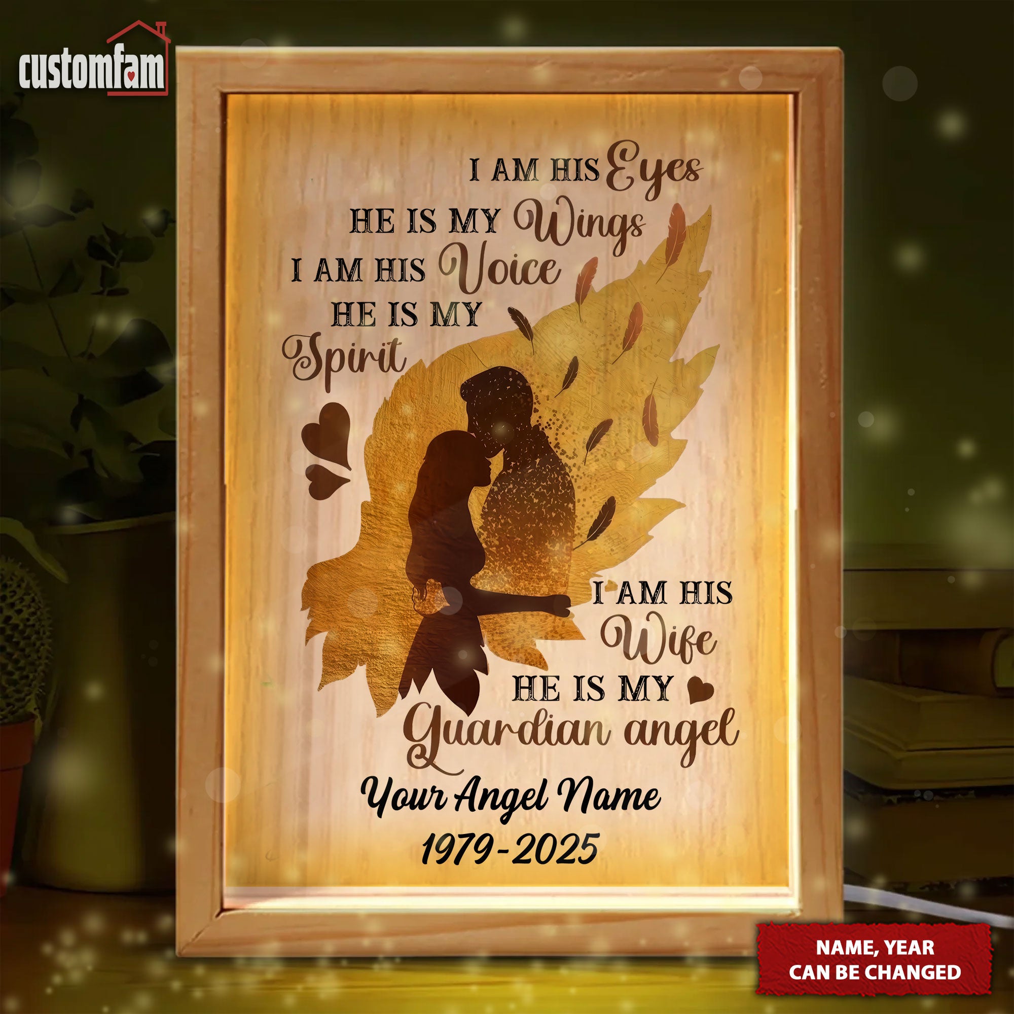 He Is My Guardian Angel Personalized Memorial Photo Frame Light Box, Memorial Gifts , Gifts For Lost Loved Ones