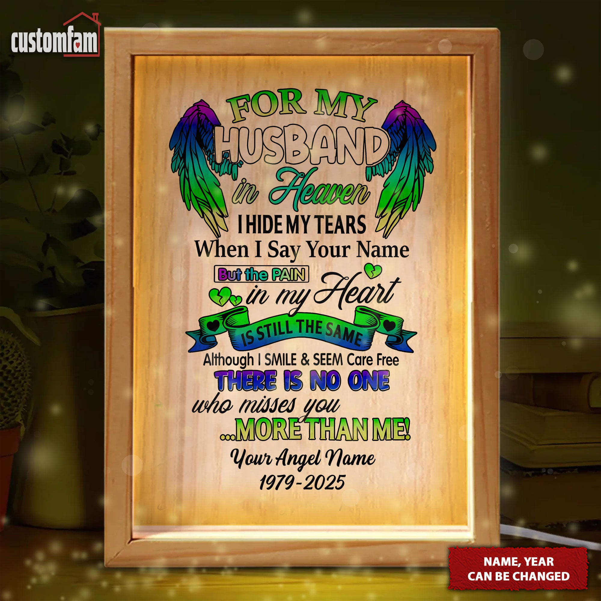 For My Husband In Heaven Personalized Memorial Photo Frame Light Box, Gifts For Lost Loved Ones