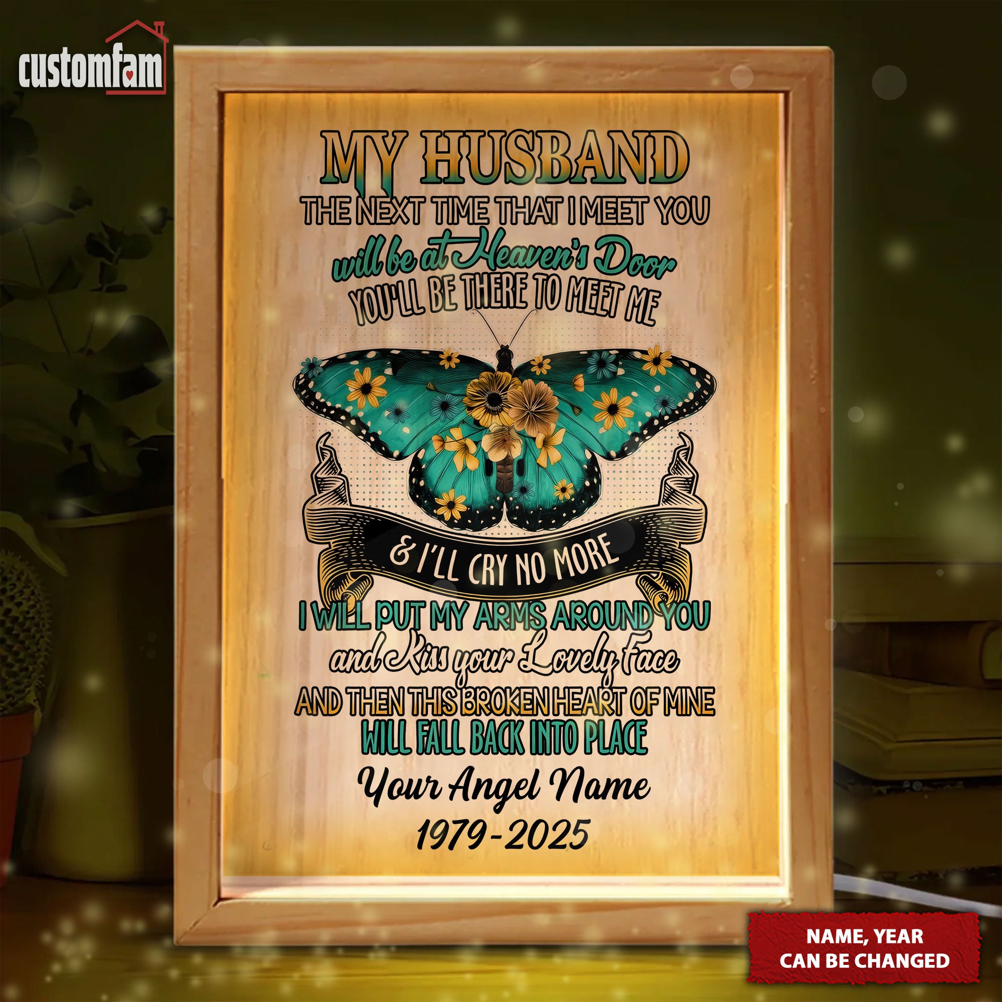 I Will Meet My Husband At Heaven Door Personalized Memorial Photo Frame Light Box, Gifts For Lost Loved Ones