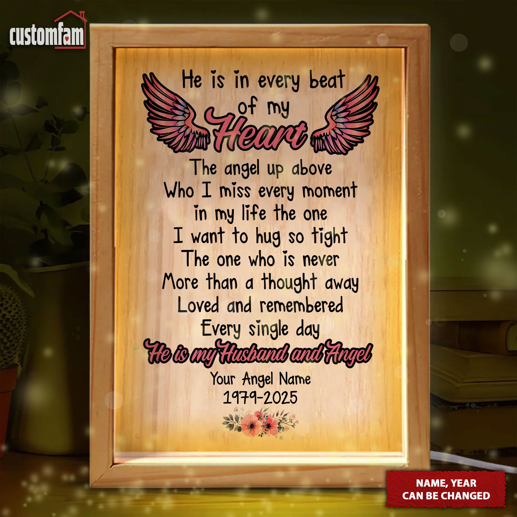 He Is My Husband And Angel Personalized Memorial Photo Frame Light Box, Gifts For Lost Loved Ones