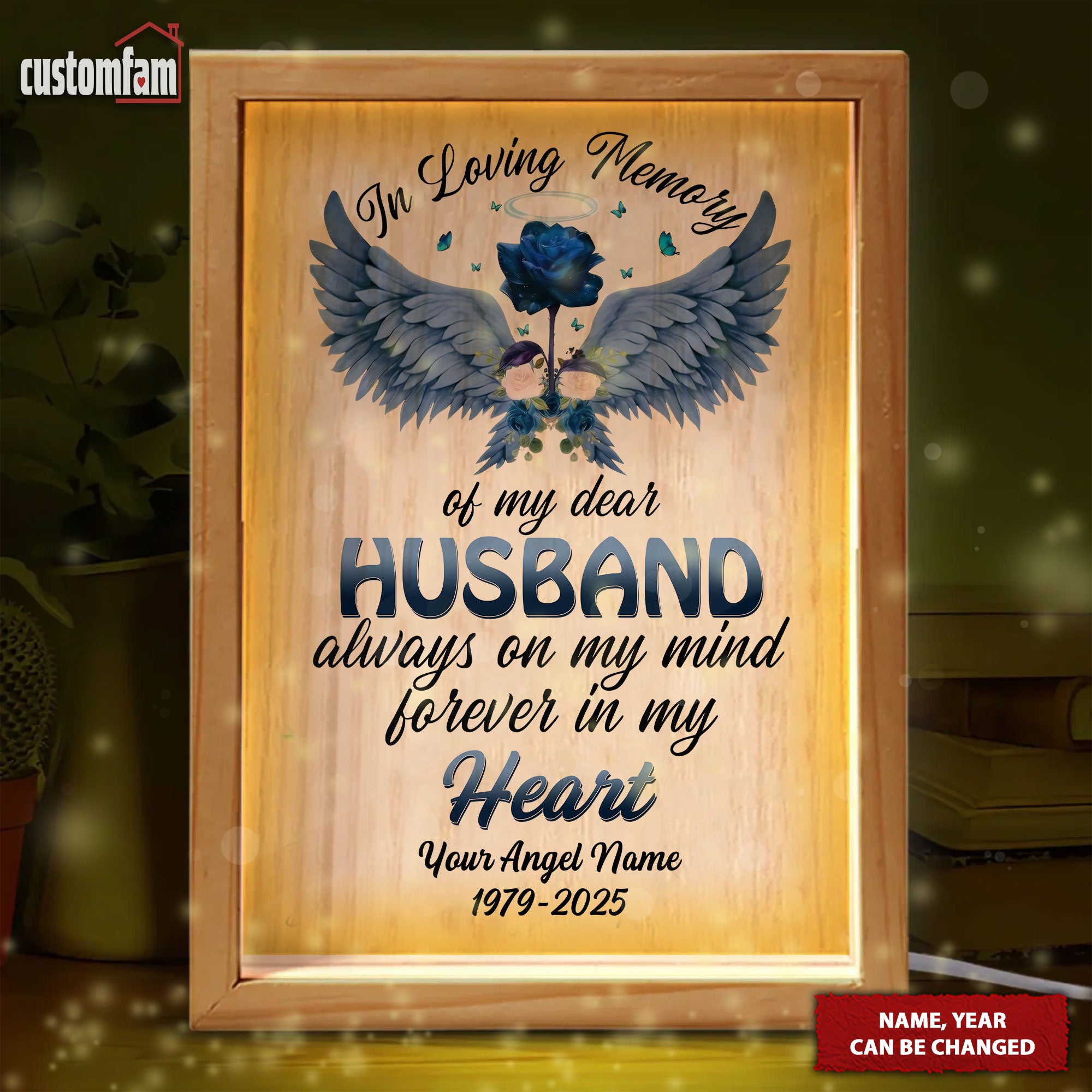 In Loving Memory Of My Husband Personalized Memorial Photo Frame Light Box, Gifts For Lost Loved Ones