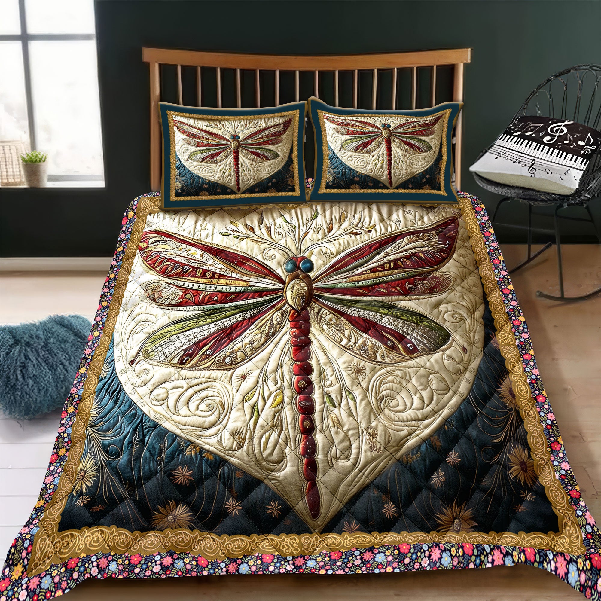 Ethereal Dragonfly Quilt Bed Sets, Bedding Set, Bedroom Decor