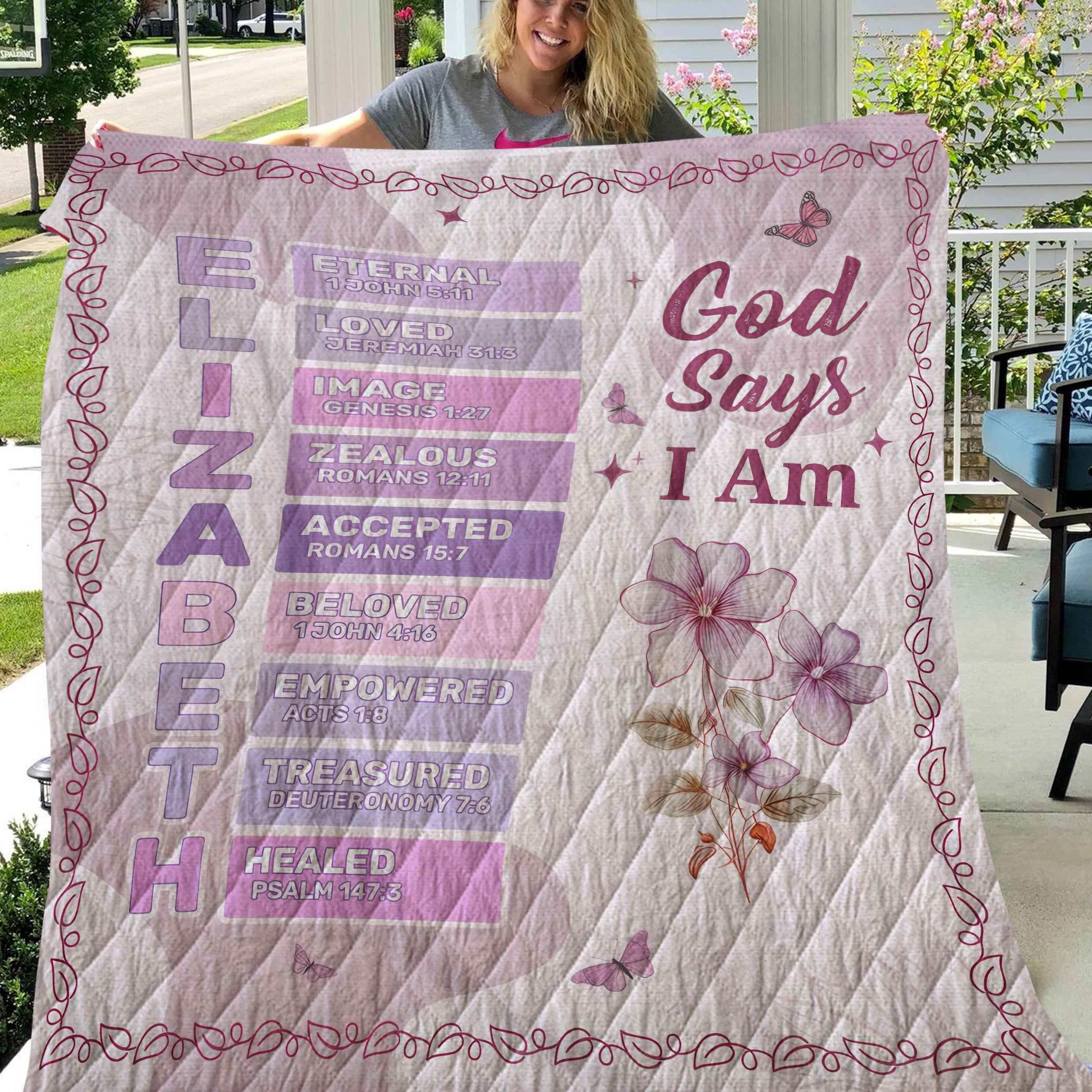 God Says I Am Personalize Quilt Blanket, Mother's Day Gift, Gift For Mom, Christian Gifts For Women