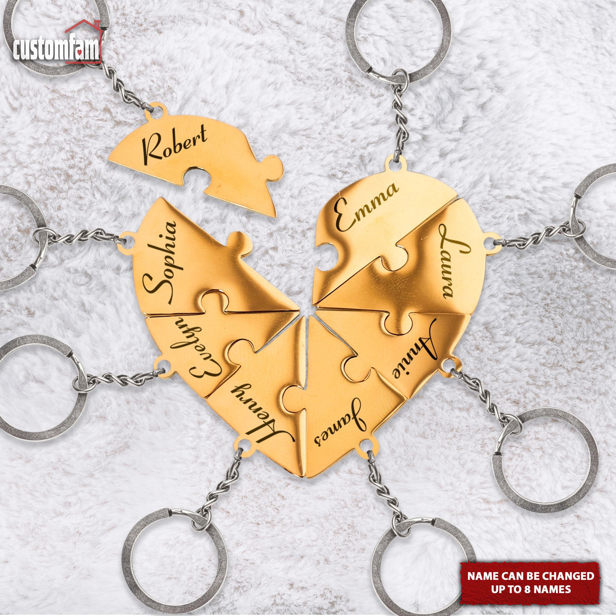 Family Heart Puzzle Stainless Steel Keychain, Custom Family