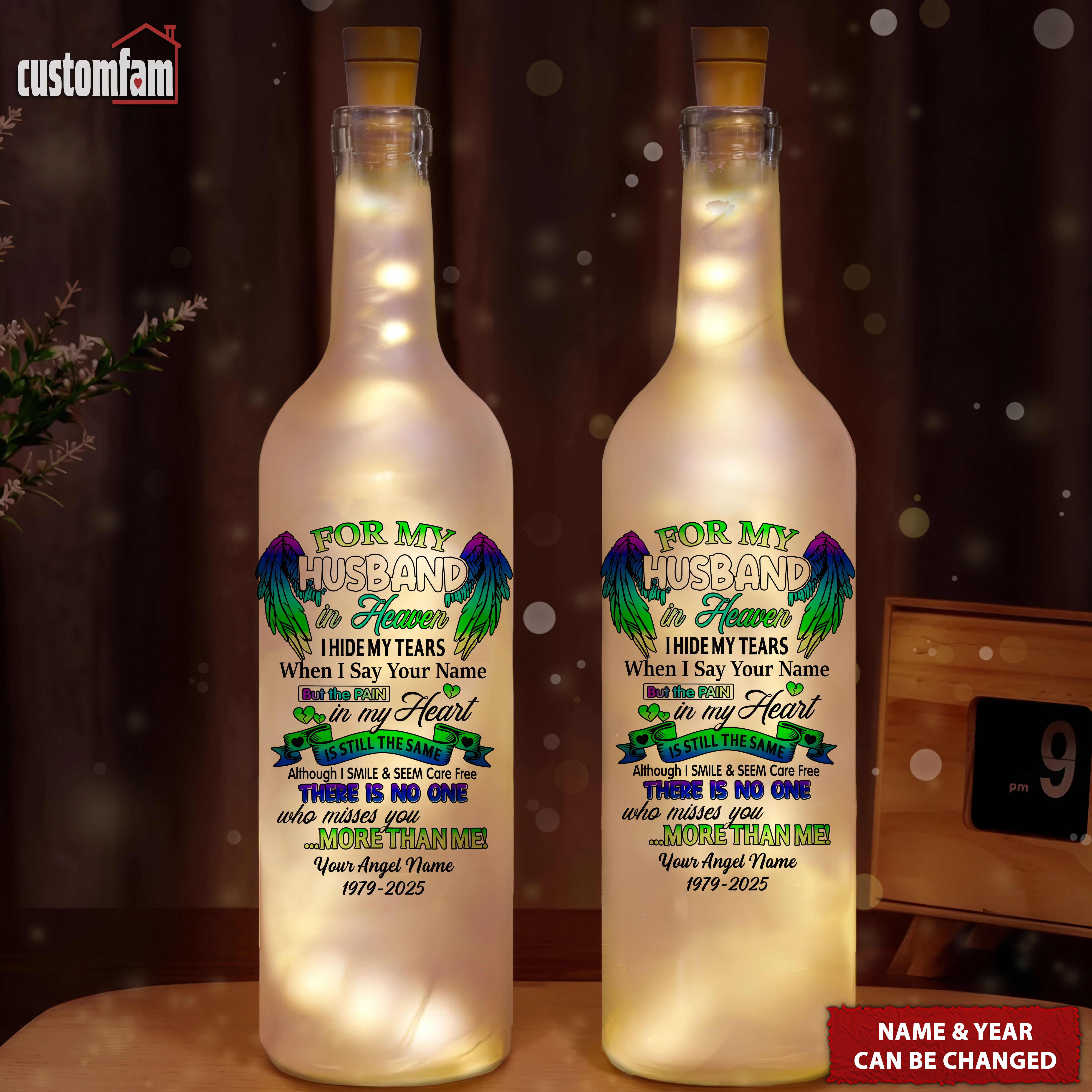 For My Husband In Heaven Personalized Memorial Bottle Lamp, Wine Bottle Lights, Gifts For Lost Loved Ones