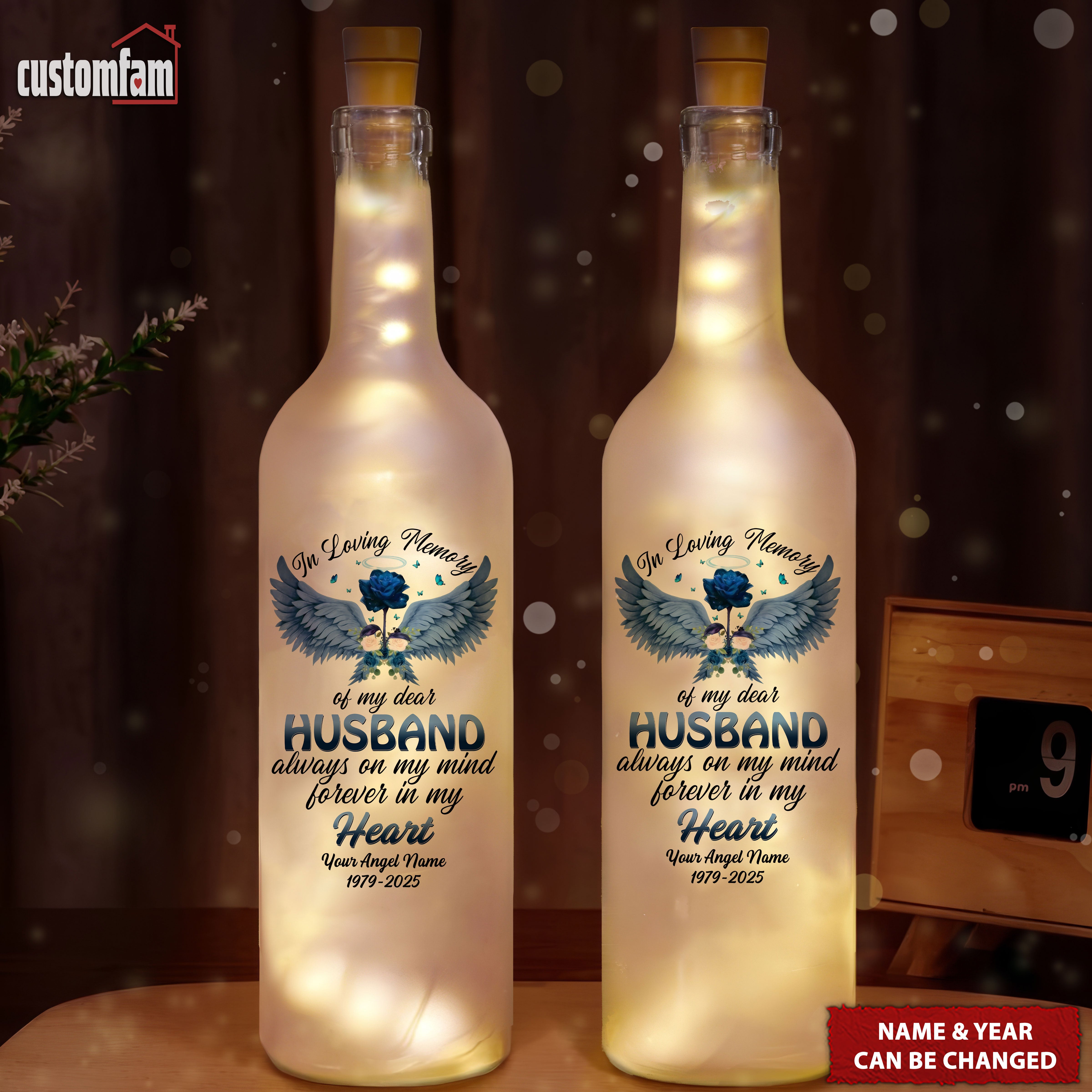 In Loving Memory Of My Husband Personalized Memorial Bottle Lamp, Wine Bottle Lights, Gifts For Lost Loved Ones