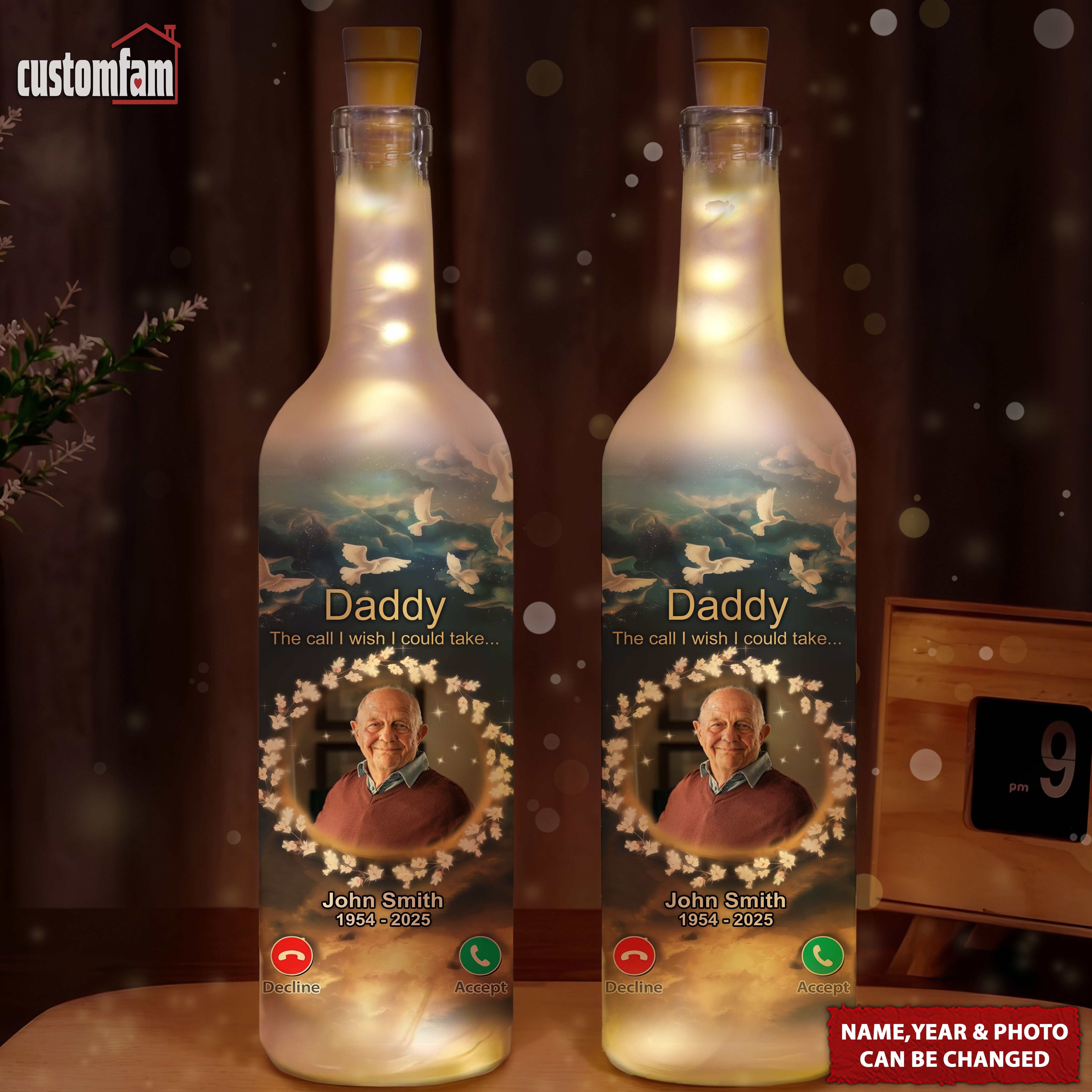 The Call I Wish I Could Take Personalized Bottle Lamp, Wine Bottle Lights, Memorial Gifts For Loss Of Father