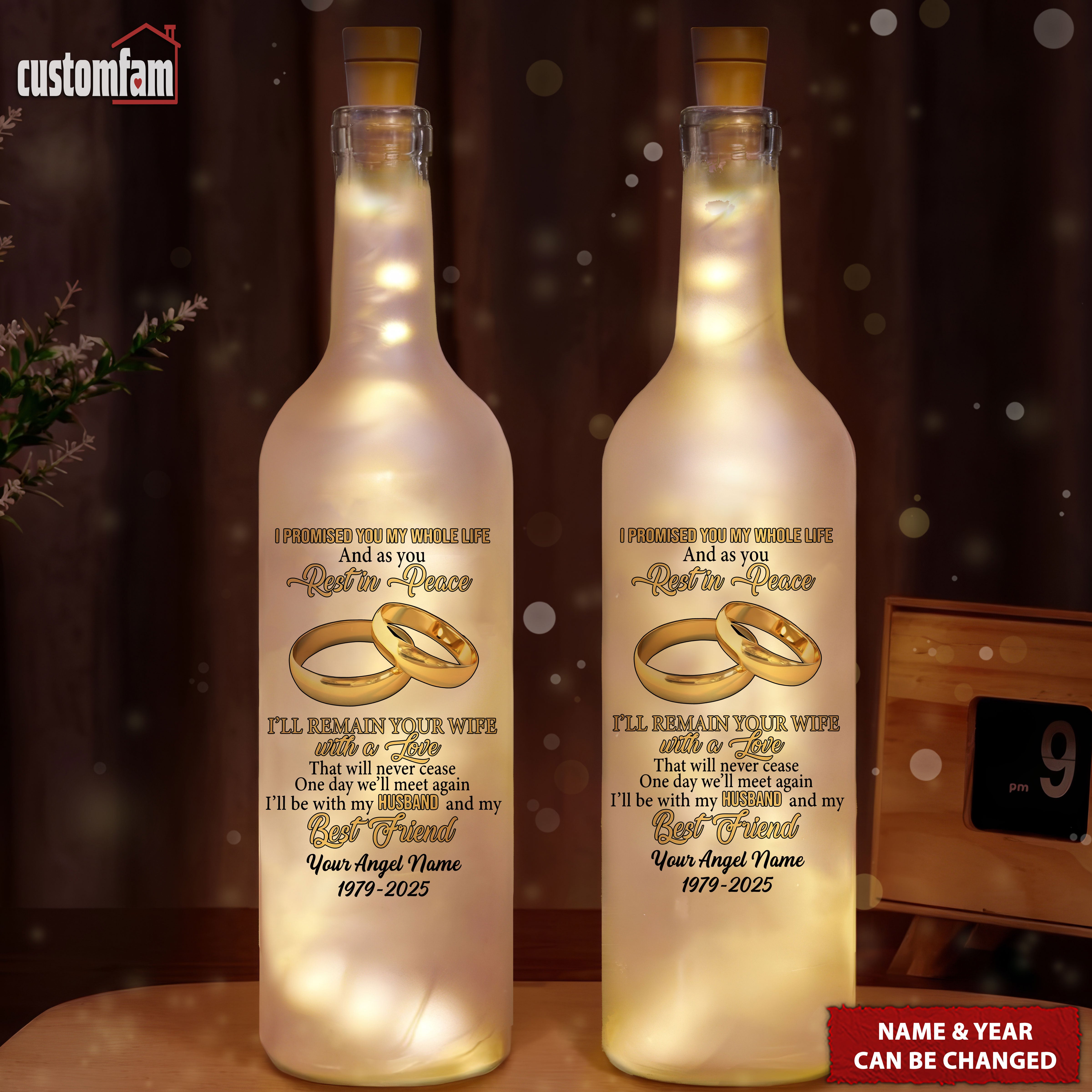 I Will Remain Your Wife With A Love Personalized Memorial Bottle Lamp, Wine Bottle Lights, Gifts For Lost Loved Ones