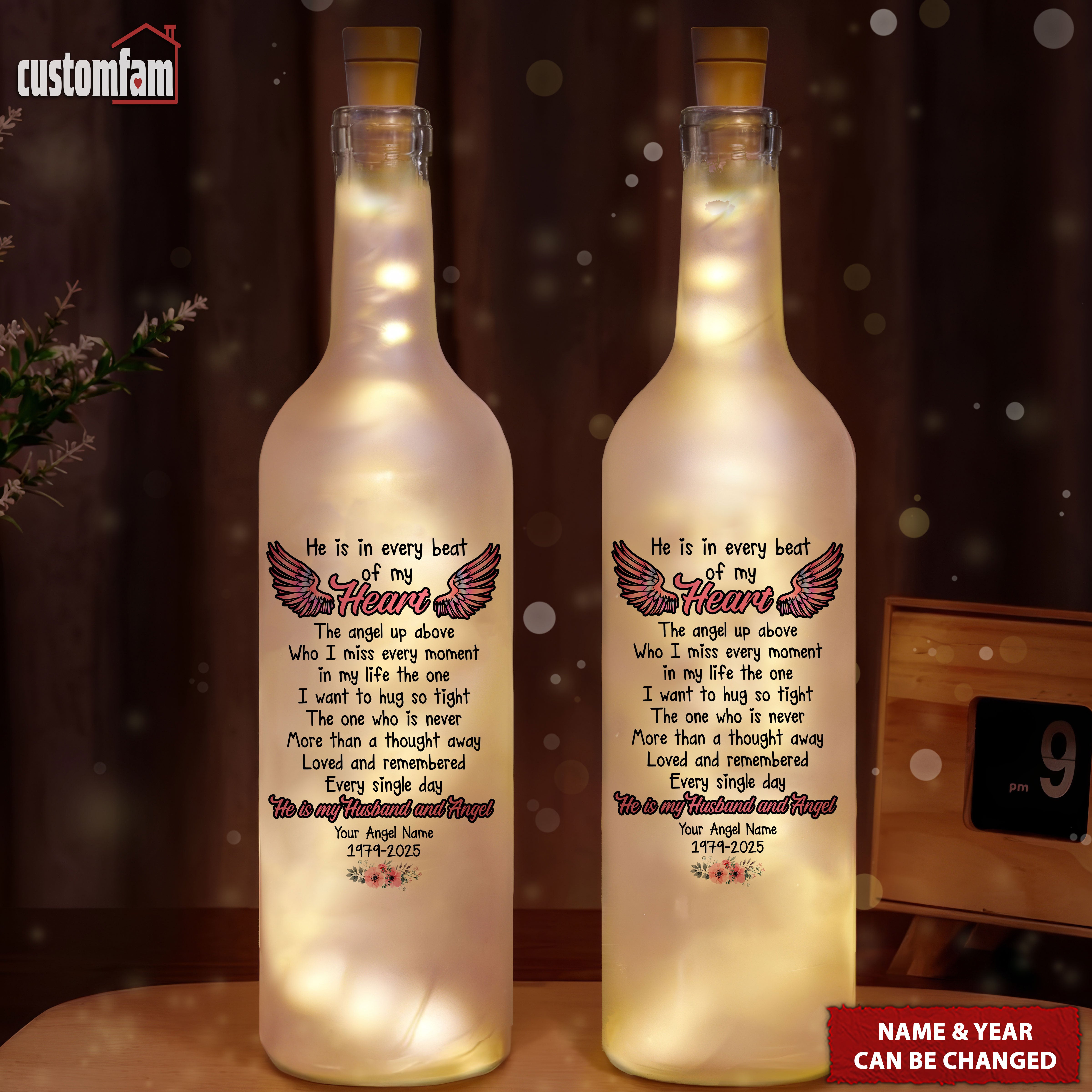He Is My Husband And Angel Personalized Memorial Bottle Lamp, Wine Bottle Lights, Gifts For Lost Loved Ones