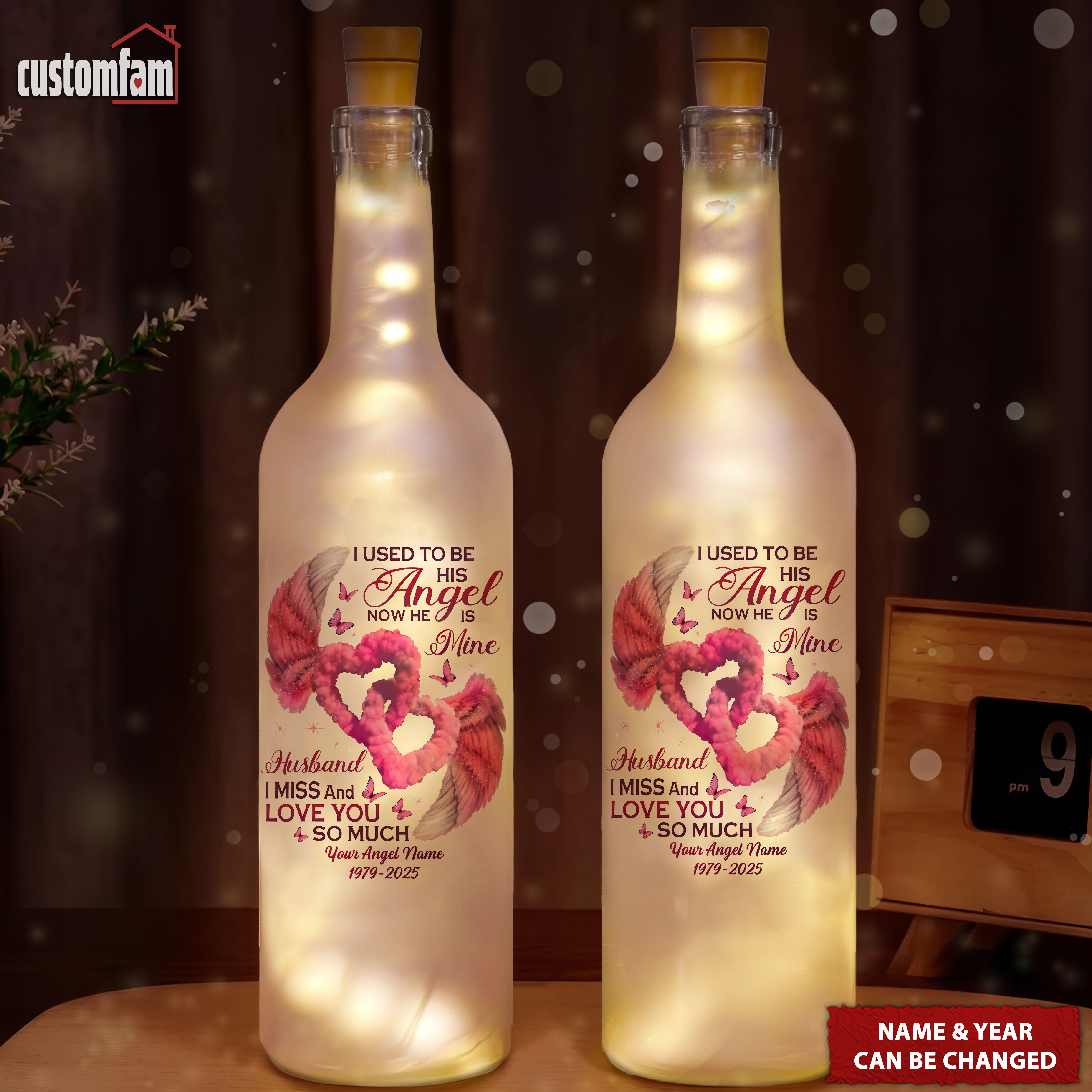 I Used To Be His Angel Now He Is Mine Personalized Memorial Bottle Lamp, Wine Bottle Lights, Gifts For Lost Loved Ones