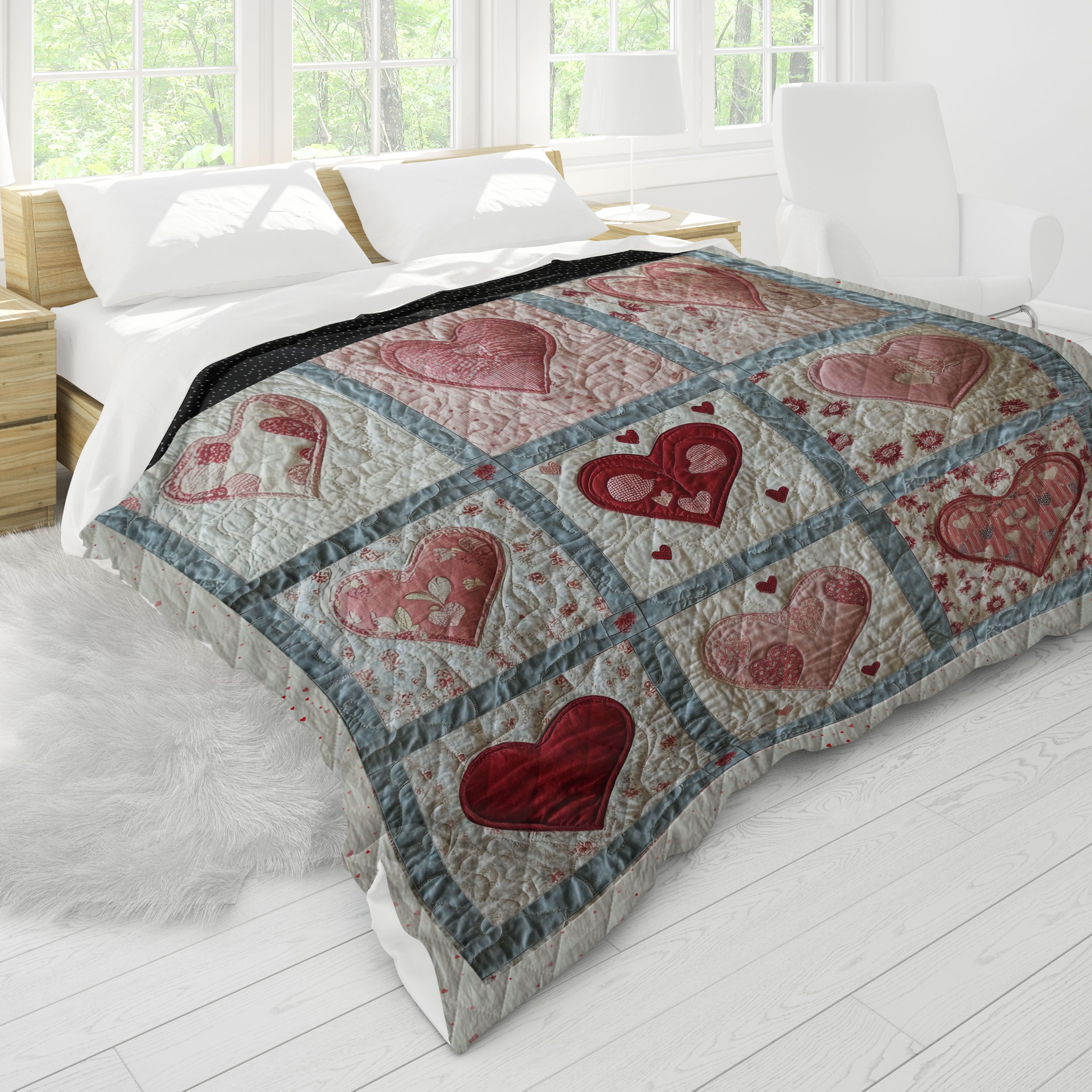 Vintage Patch Heart Quilt Blanket, Mom Blanket, Mothers Day Gift