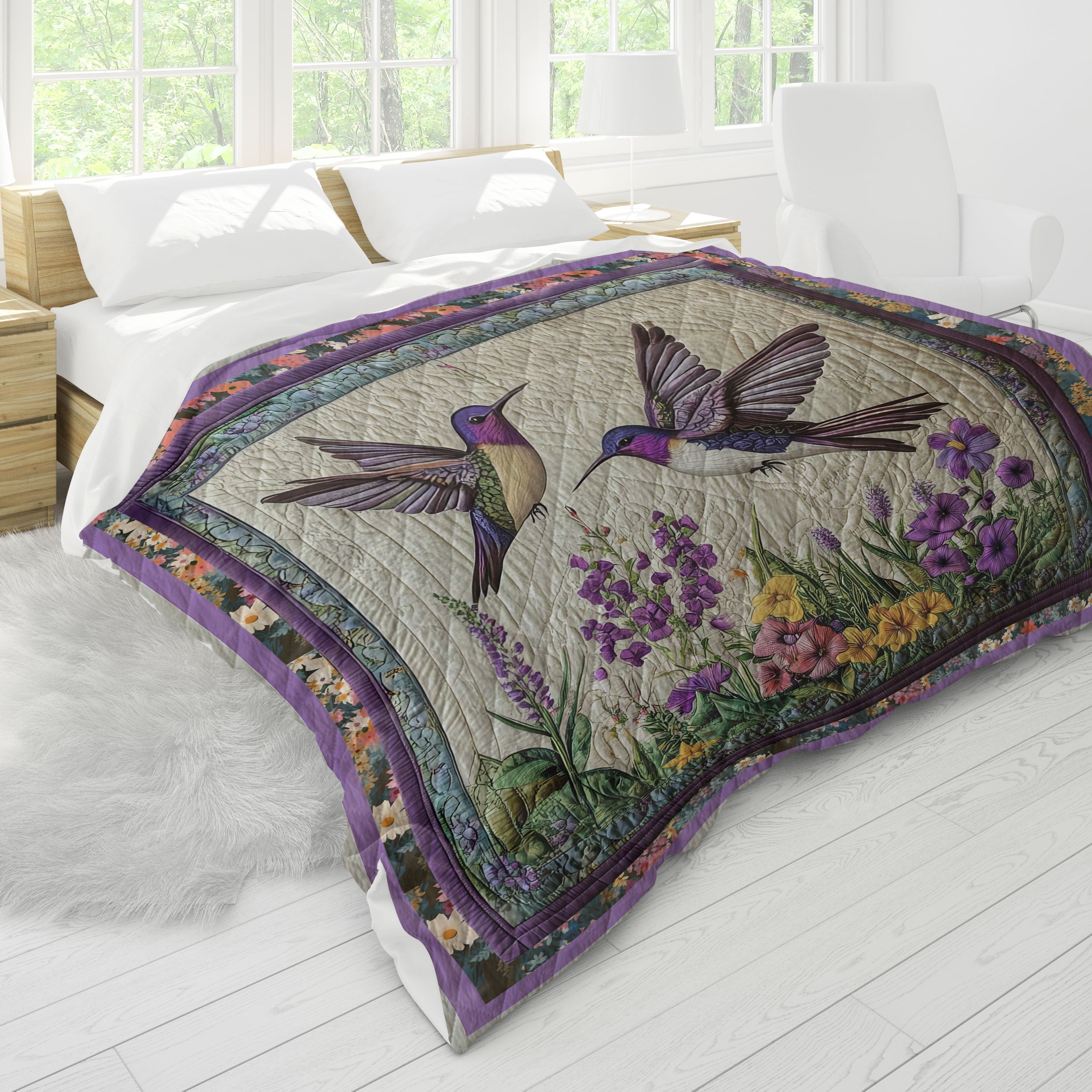 Hummingbird Garden Quilt Blanket, Mom Blanket, Mother's Day Gifts