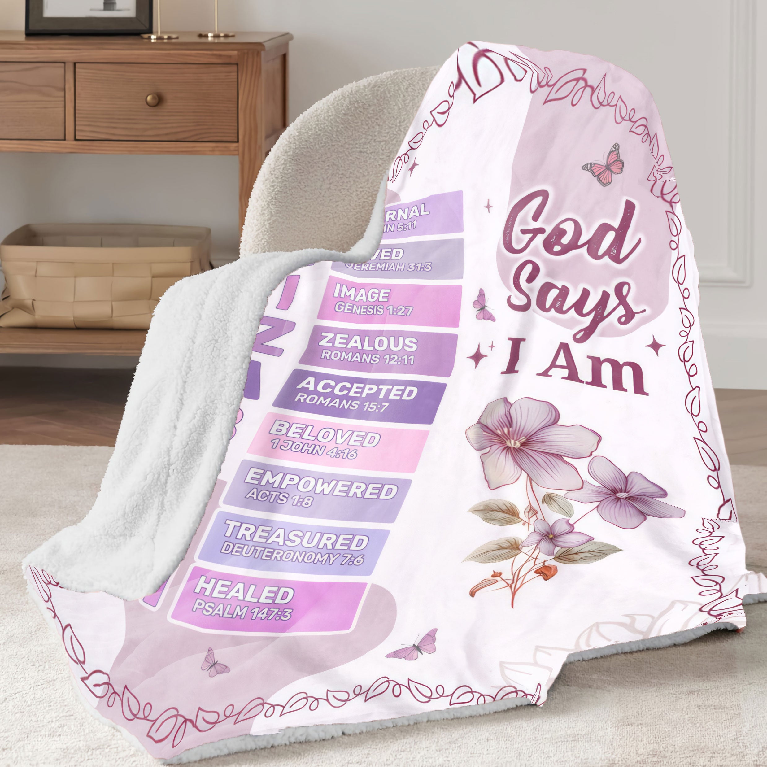 God Says I Am Personalize Sherpa Blanket, Mother's Day Gift, Gift For Mom, Christian Gifts For Women