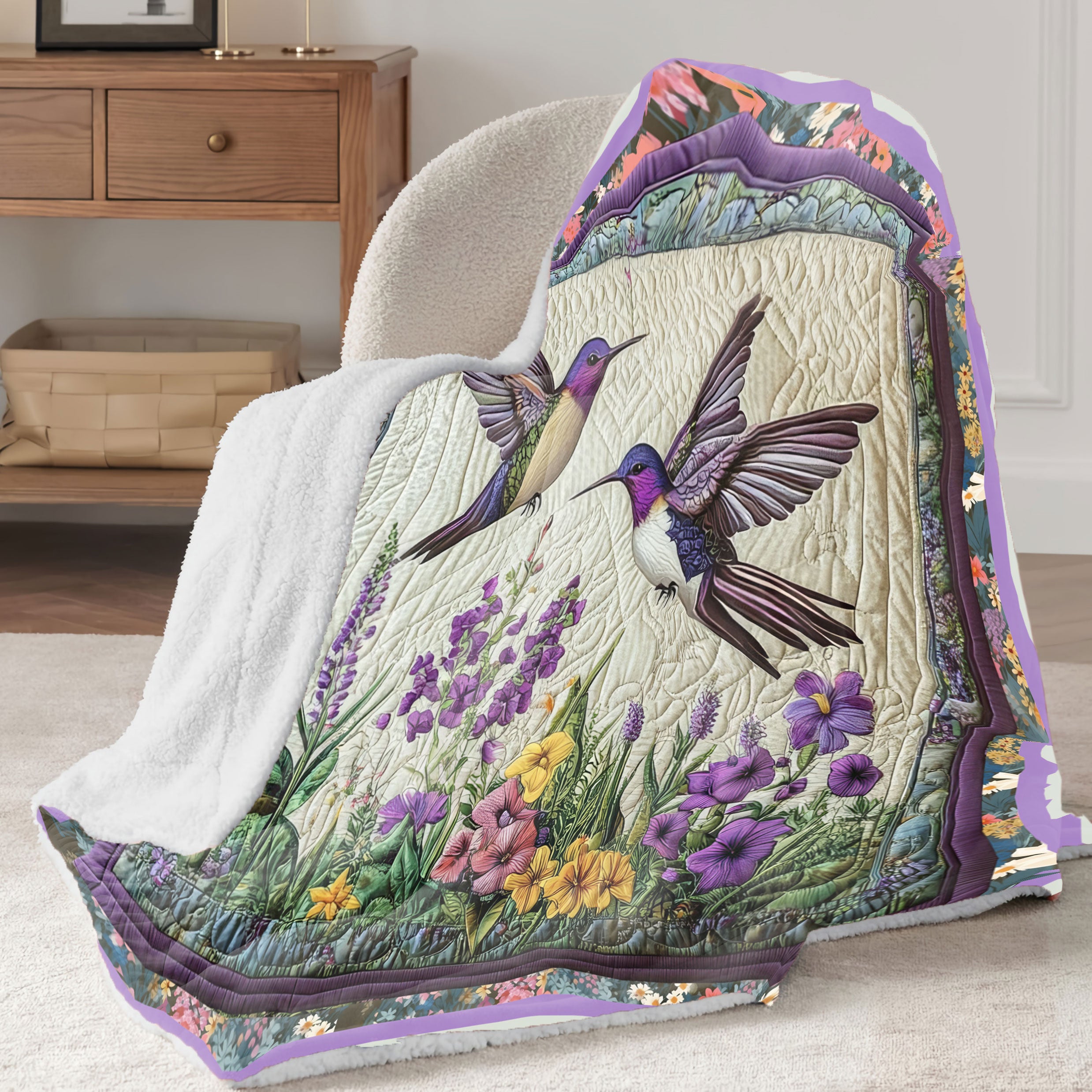 Hummingbird Garden Sherpa Blanket, Mom Blanket, Mother's Day Gifts