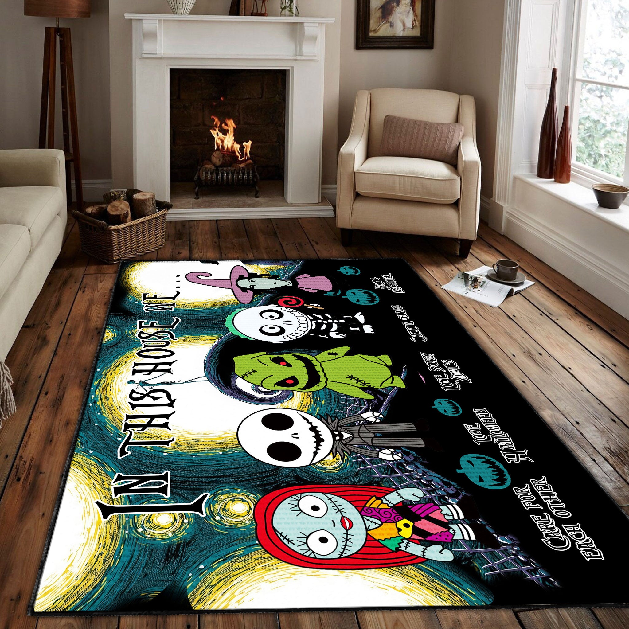 In This House We Nightmare Before Christmas Rug, Halloween Area Rug Ca –  CustomFam