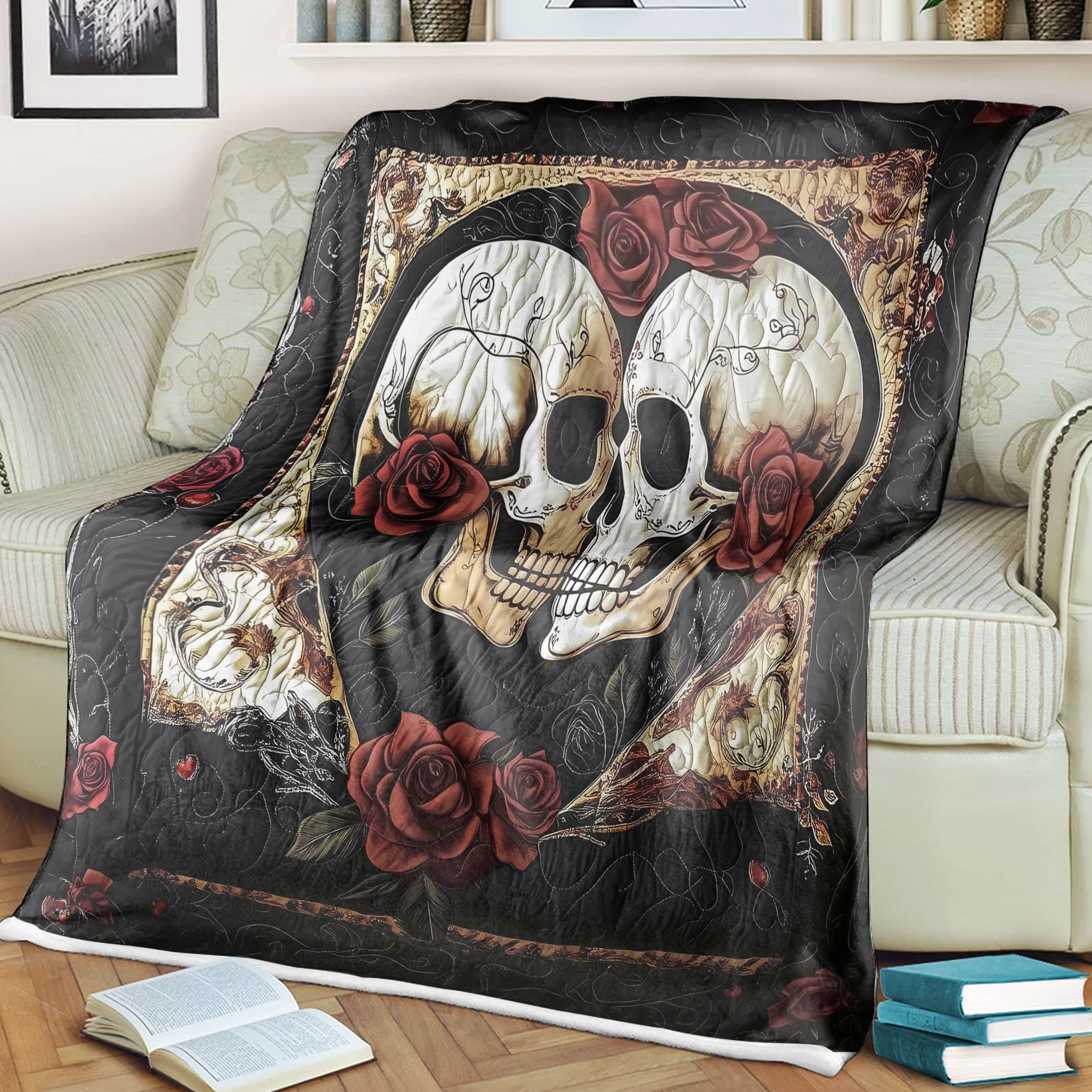 Eternal Love Love Skull Couple Quilt Blanket, Couple Blanket, Gift For Couple