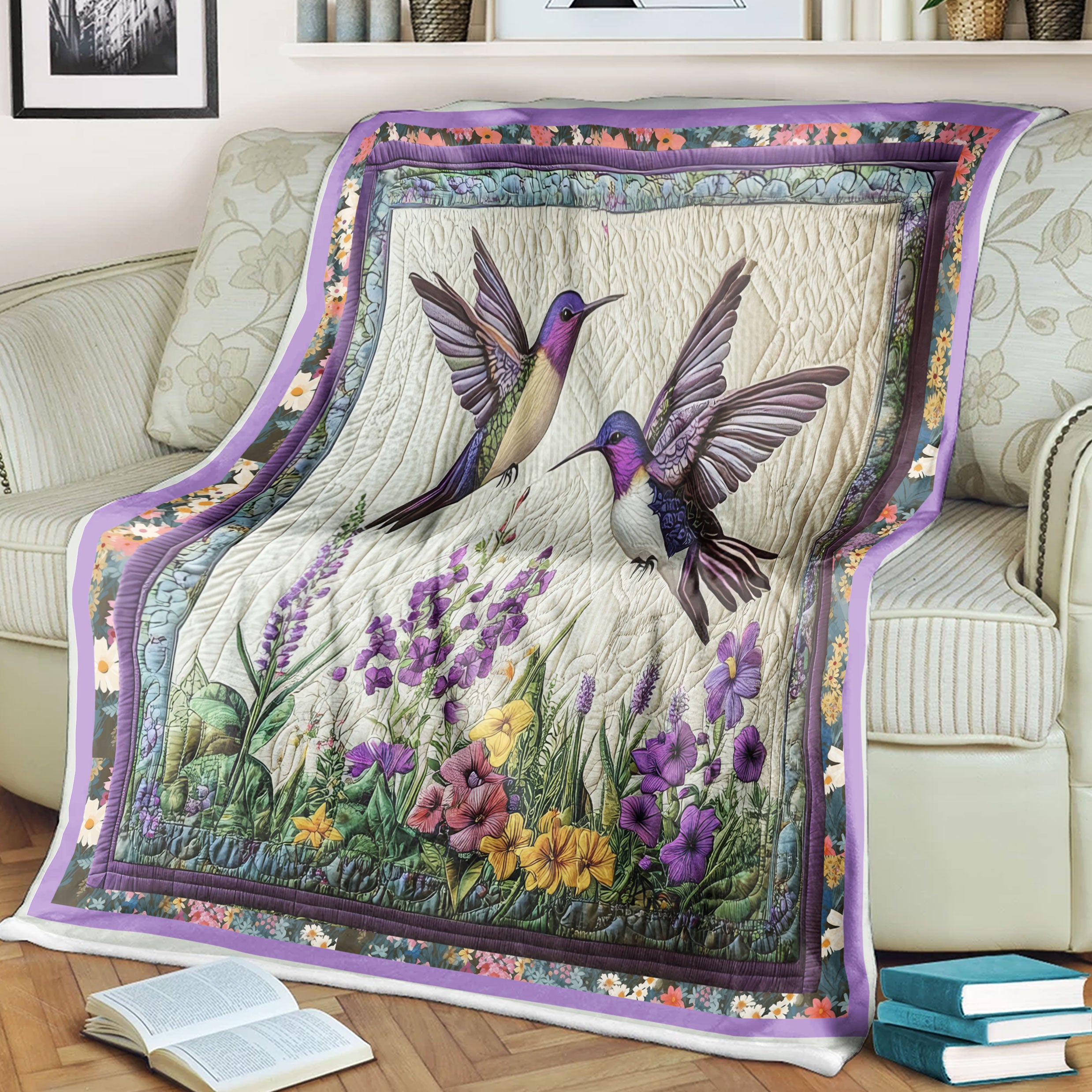 Hummingbird Garden Fleece Blanket, Mom Blanket, Mother's Day Gifts