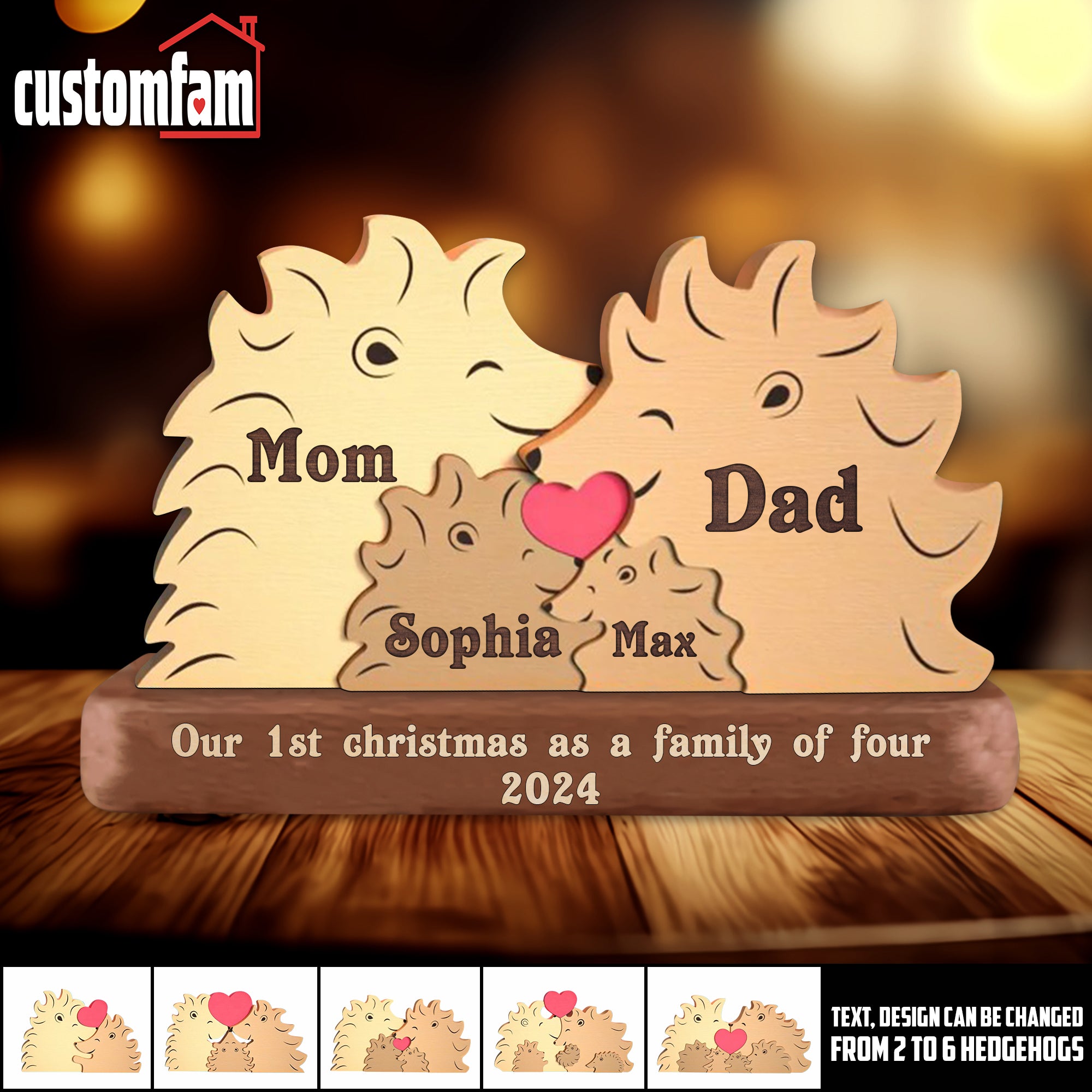 Personalized Hedgehogs Shaped Wooden Puzzle, Family Puzzle, Gift For Family