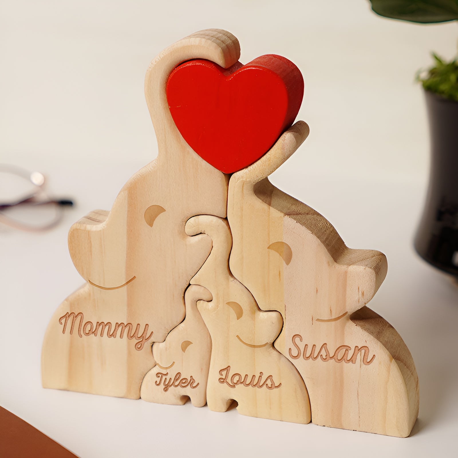 Elephant Family Custom Engraved Wooden Puzzle, Family Puzzle, Family Gift Idea