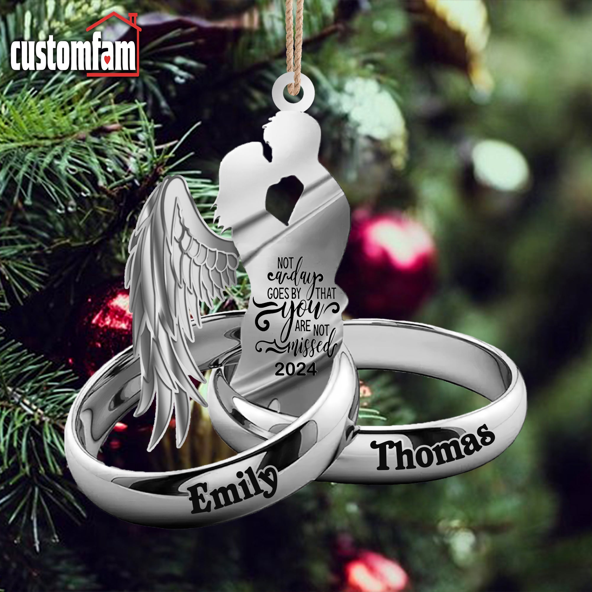 Always On My Mind Custom Husband Wife With Wings Metal Ornament, Memorial Gifts