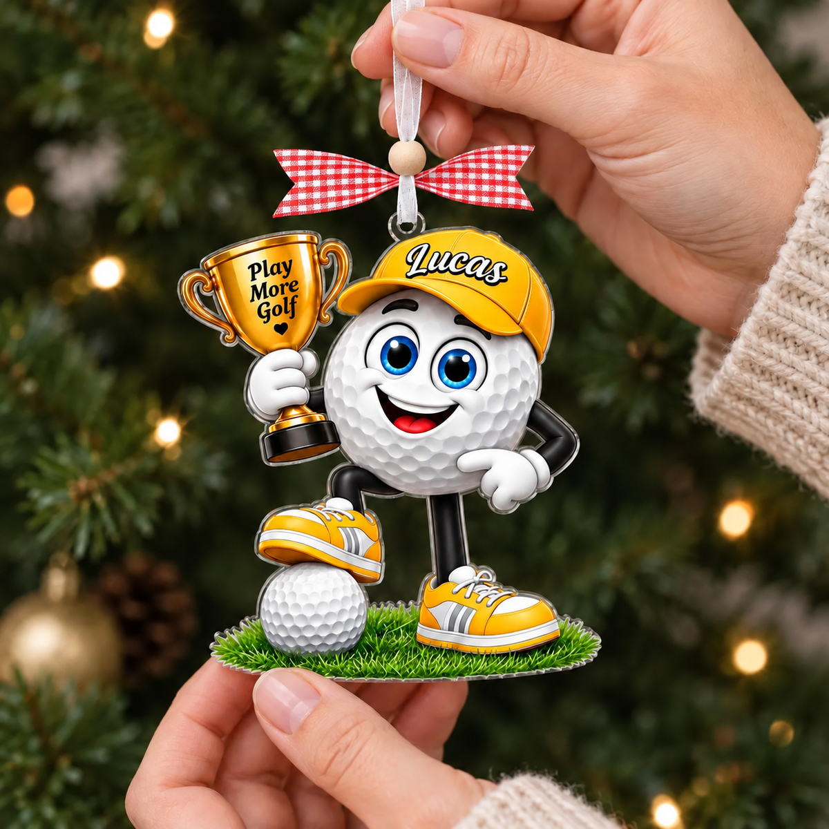 Custom Name Golf Ball Trophy Acrylic Ornament, Personalized Golf Gifts, Xmas Decorations