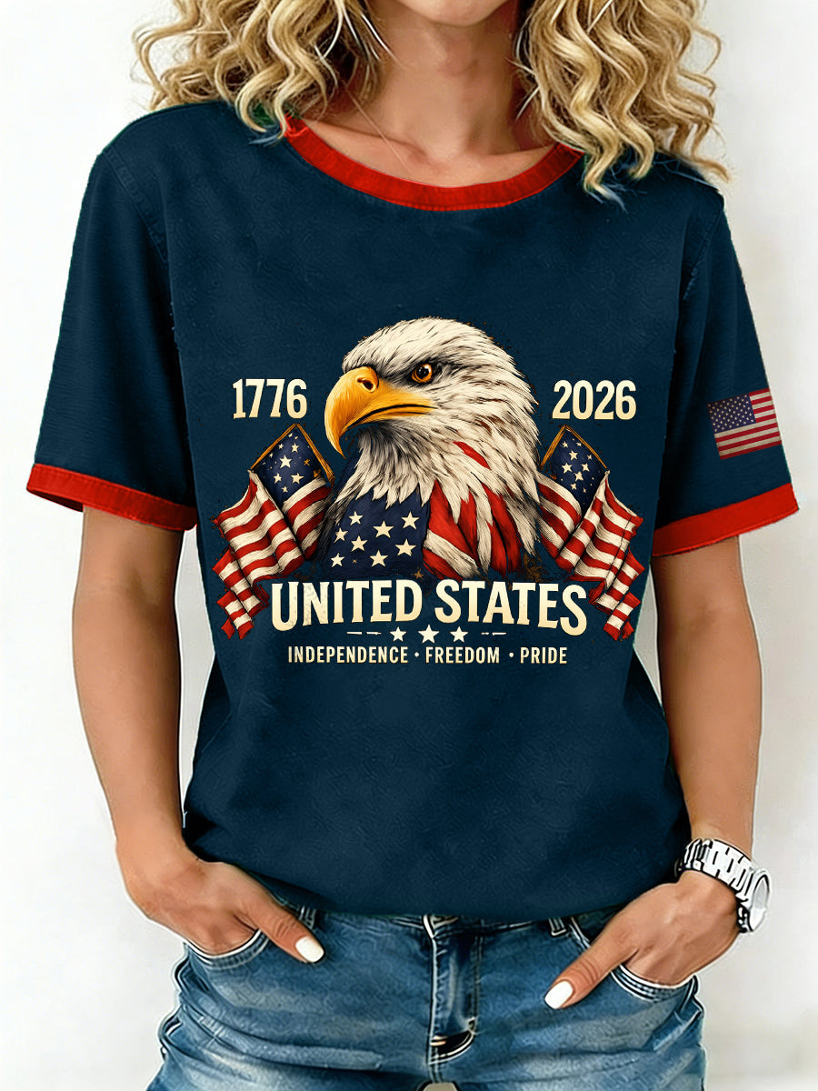 Red White Blue America 250 Shirt Women's USA 1776-2026 Print T-Shirt 4th Of July Shirt