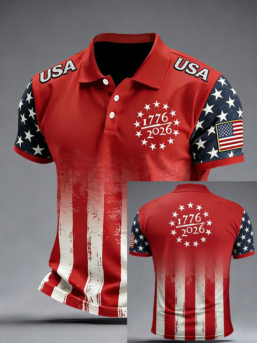 Independence Day 250th Anniversary Shirt Men's USA Flag 1776-2026 Tops 4th Of July Shirt