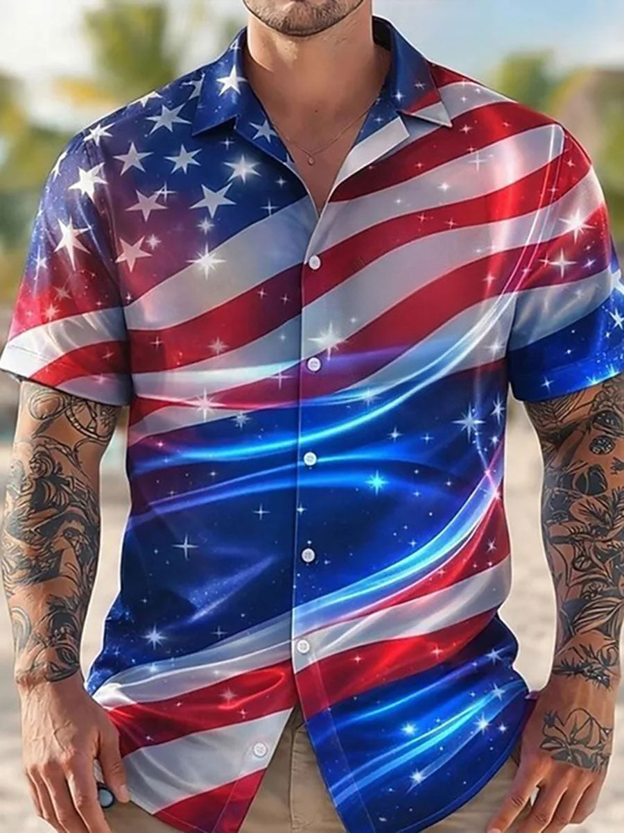 America 250 Celebration Shirt Men's Flag Art Print Casual Shirt 4th Of July Shirt