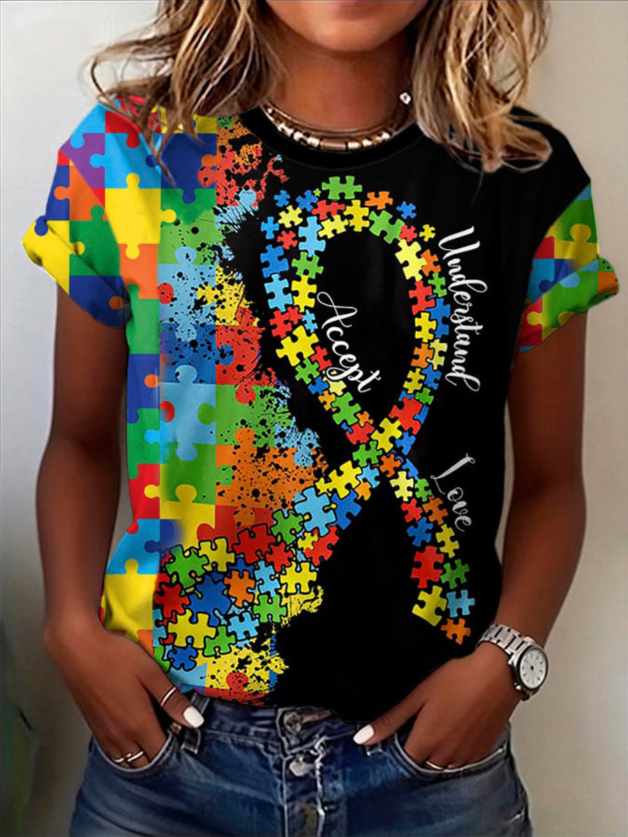 Women's Autism Awareness Print t-shirt, Autism Awareness Shirt, Autistic Gifts For Adults