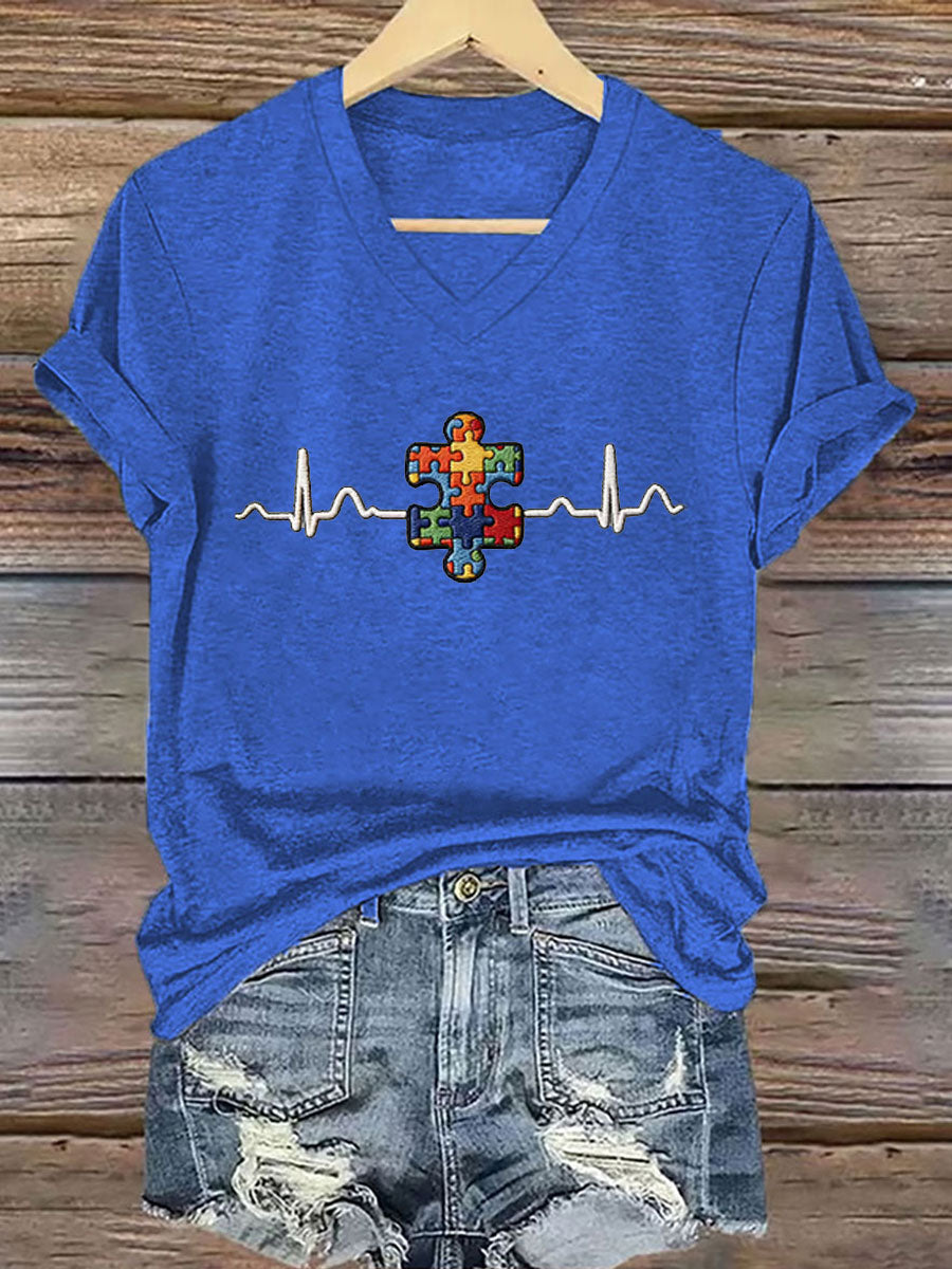Women's Autism Awareness Print Iron On Short Sleeve t-shirt, Autism Awareness Shirt, Autistic Gifts For Adults