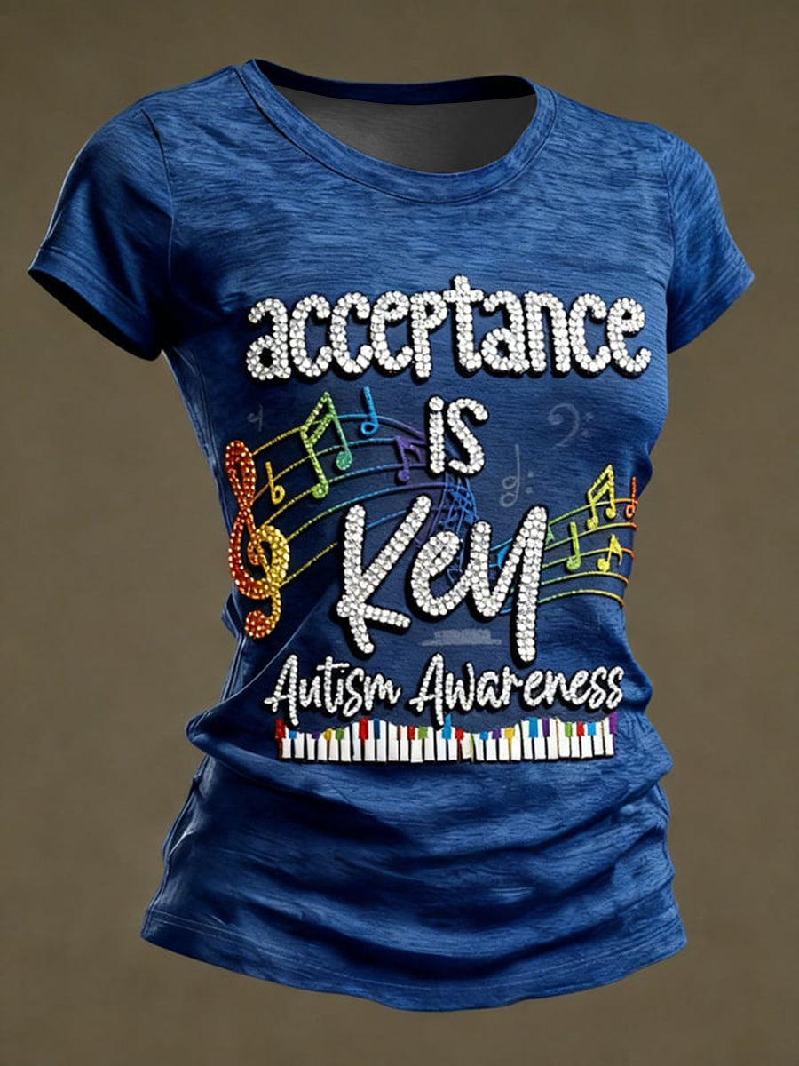Women's Autism Awareness Print short-sleeved t-shirt, Autism Awareness Shirt, Autistic Gifts For Adults