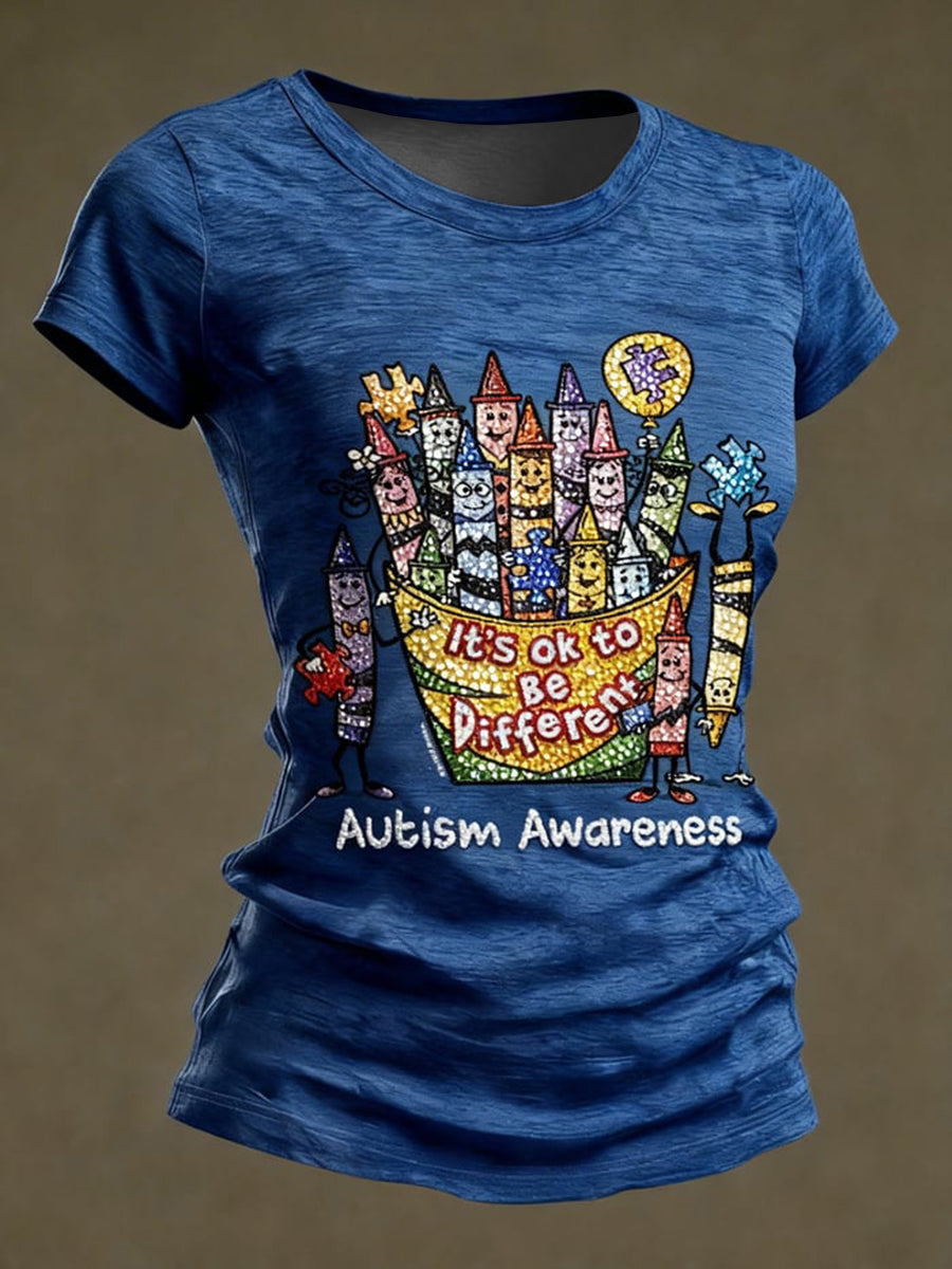 Women's Autism Awareness Print short-sleeved t-shirt, Autism Awareness Shirt, Autistic Gifts For Adults