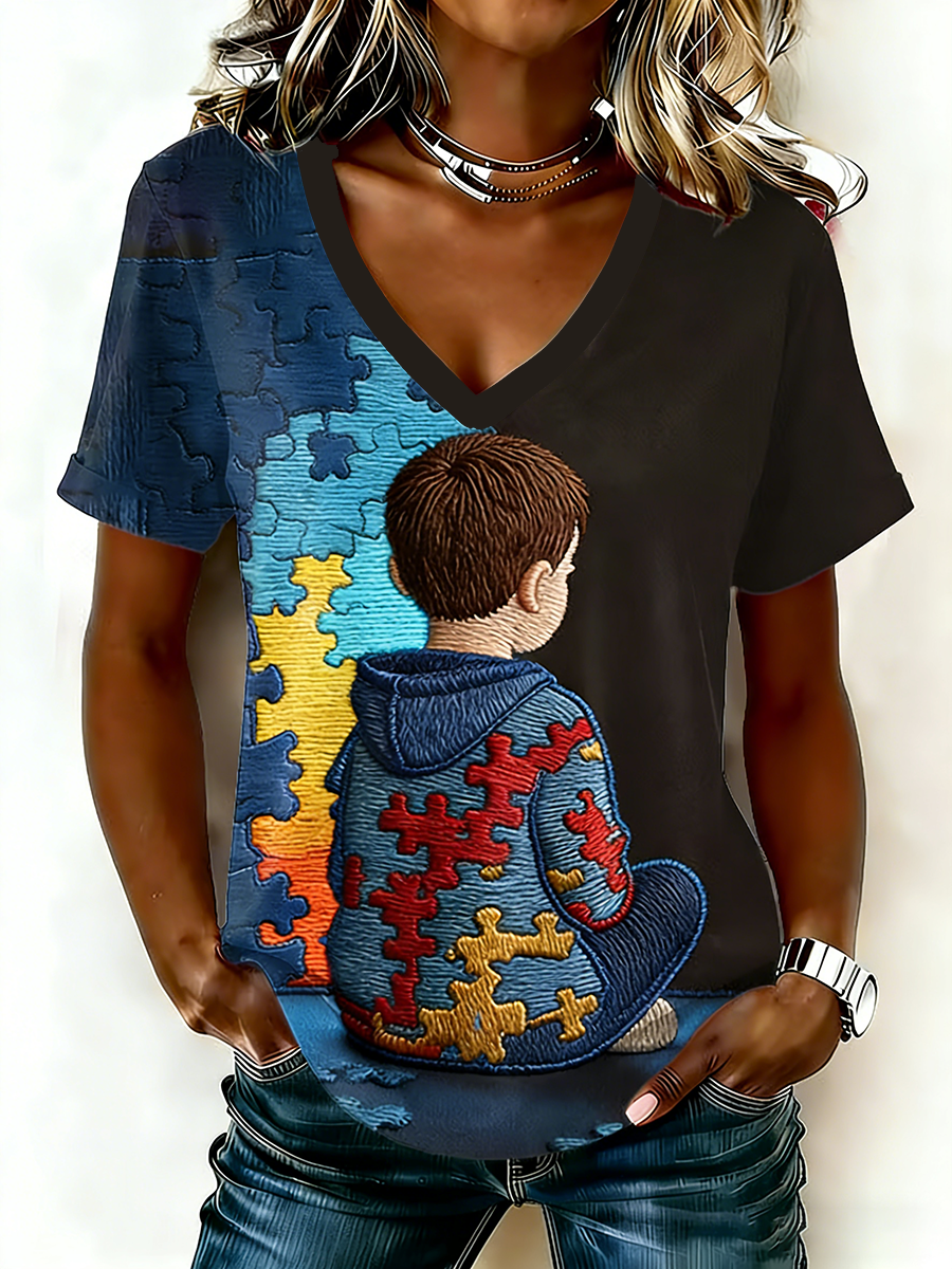 Women's Autism awareness Printed Casual t-shirt, Autism Awareness Shirt, Autistic Gifts For Adults