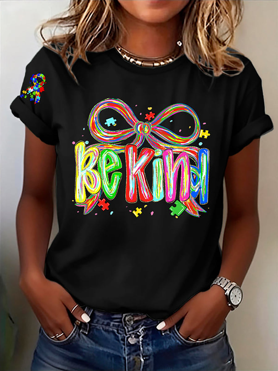 Women's Be Kind Autism Awareness Printed t-shirt, Autism Awareness Shirt, Autistic Gifts For Adults