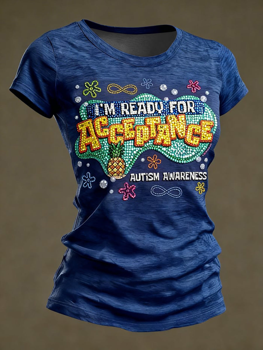 Women's Autism Awareness Print short-sleeved t-shirt, Autism Awareness Shirt, Autistic Gifts For Adults