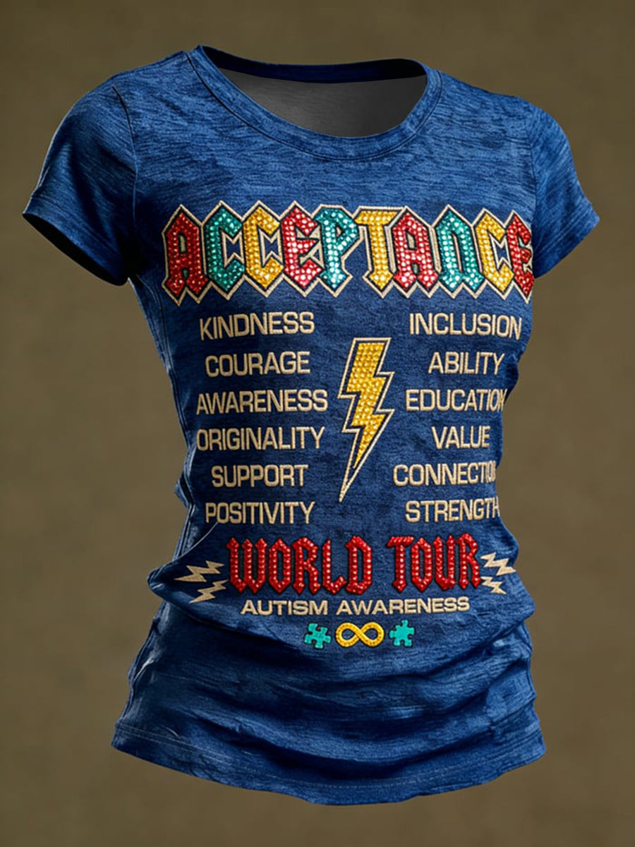 Women's Autism Awareness Print short-sleeved t-shirt, Autism Awareness Shirt, Autistic Gifts For Adults