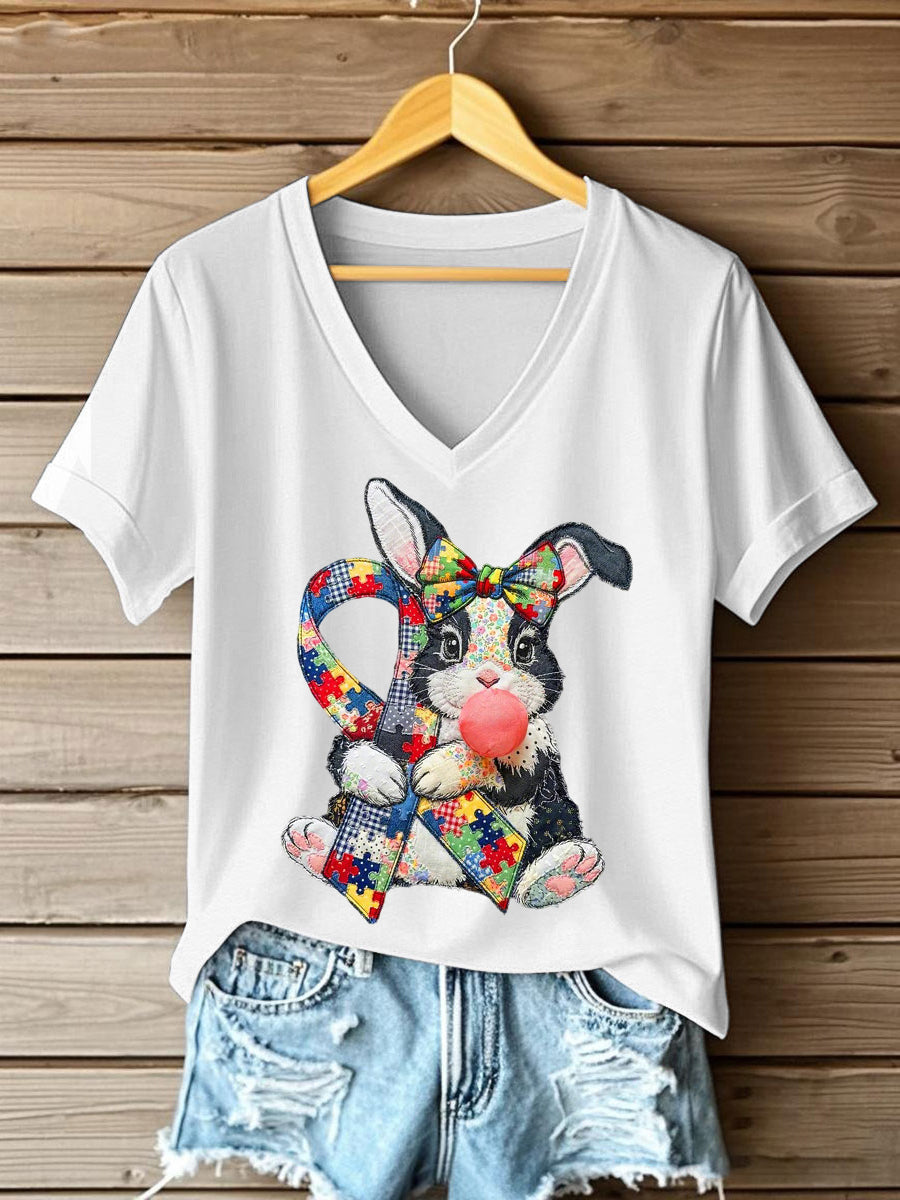 Women's Autism Awareness Bunny Print t-shirt, Autism Awareness Shirt, Autistic Gifts For Adults