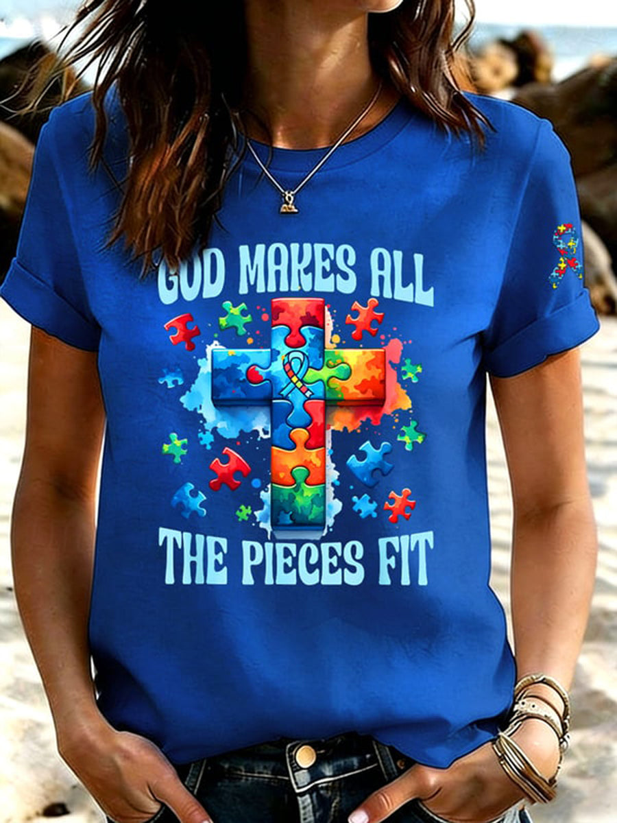 Women's Autism Acceptance Crew Neck T-shirt, Autism Awareness Shirt, Autistic Gifts For Adults