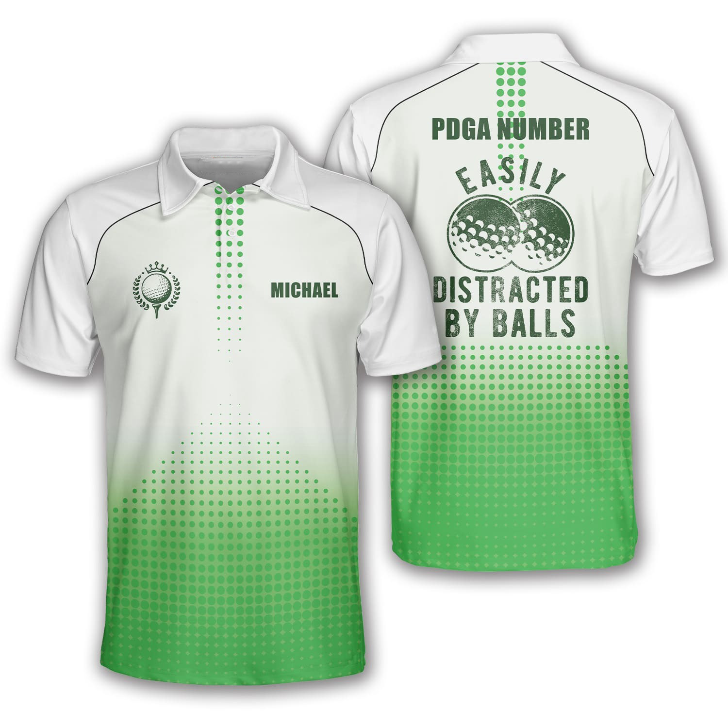 Abstract Green Dots Custom Golf Polo Shirts For Men, Long Sleeve Golf Shirts, Golf Lovers Gift