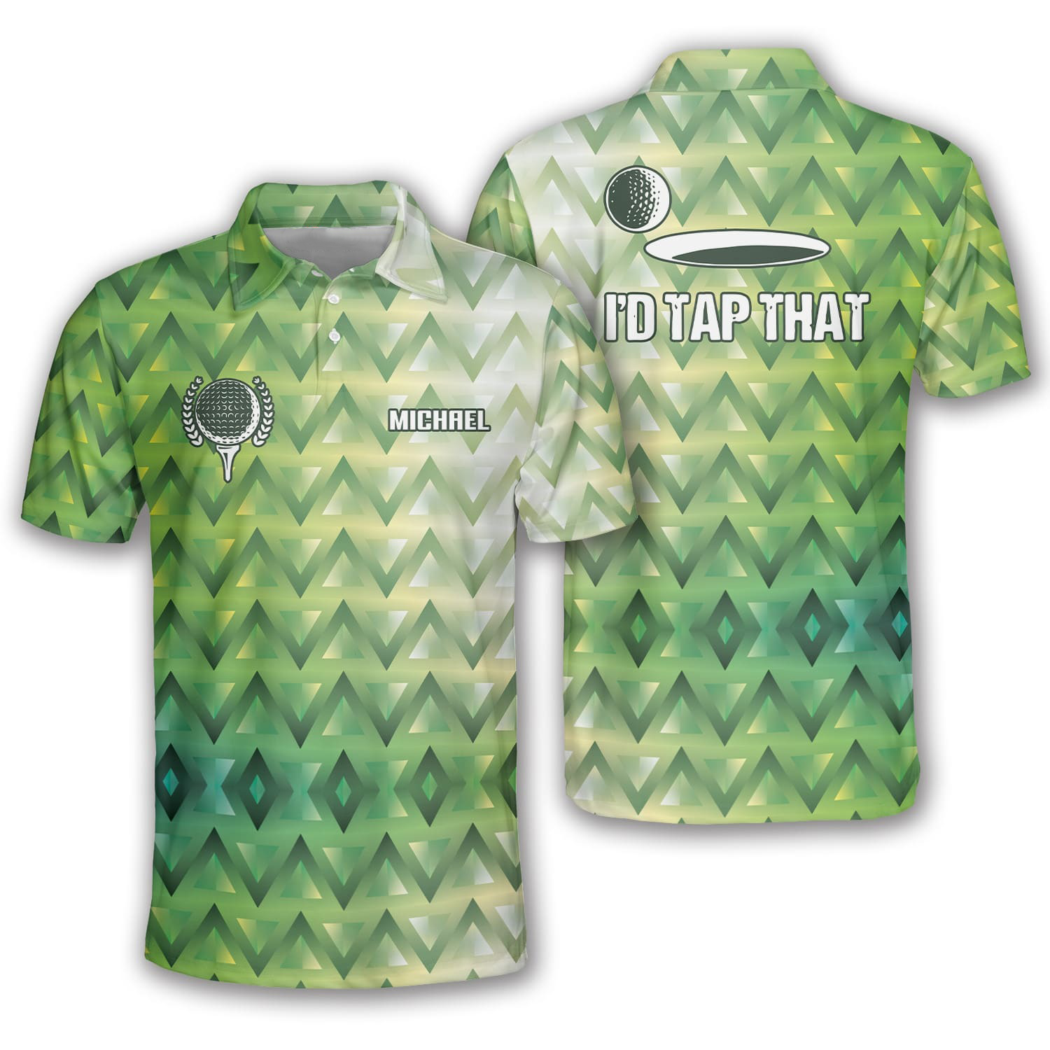 Coloured Abstract Green Custom Golf Polo Shirts For Men, Long Sleeve Golf Shirts, Golf Lovers Gift