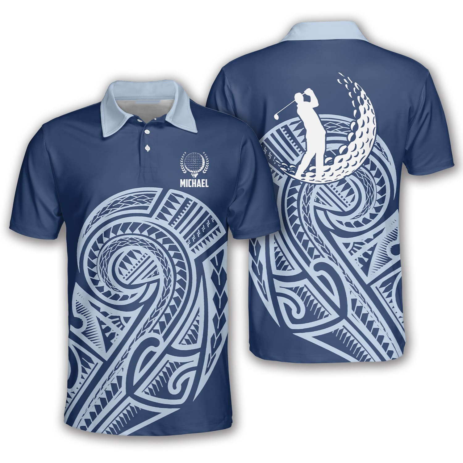 Discipline And Concentration Tribal Custom Golf Polo Shirts For Men, Long Sleeve Golf Shirts, Golf Lovers Gift
