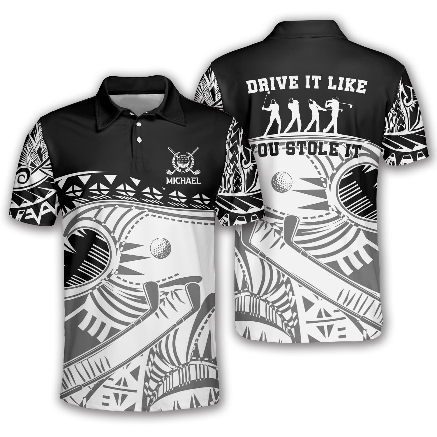 Drive It Like You Stole It Tribal Pattern Custom Golf Polo Shirts For Men, Long Sleeve Golf Shirts, Golf Lovers Gift