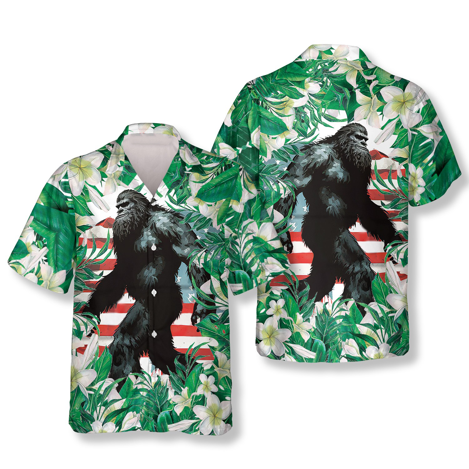 Tropical Leaves Bigfoot Hawaiian Shirts For Men, Long Sleeve Golf Shirts, Golf Lovers Gift