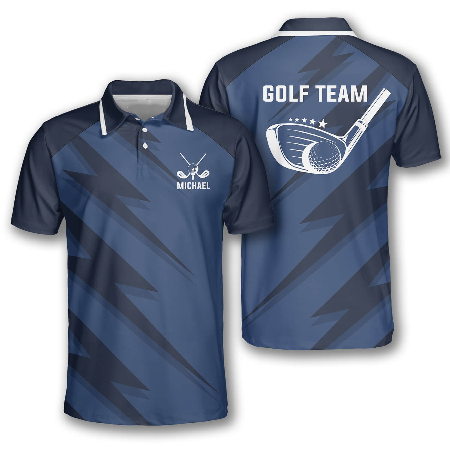 Lightning Blue Custom Golf Polo Shirts for Men, Long Sleeve Golf Shirts, Golf Lovers Gift