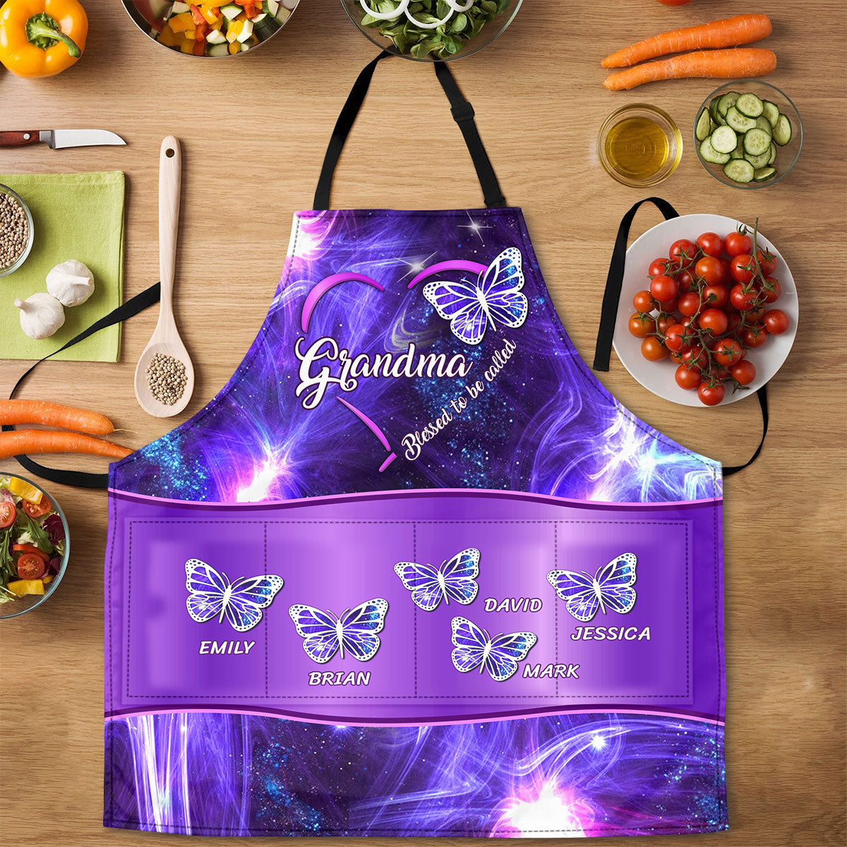 Blessed To Be Called Grandma Butterfly Personalized Apron, Mother's Day Gifts