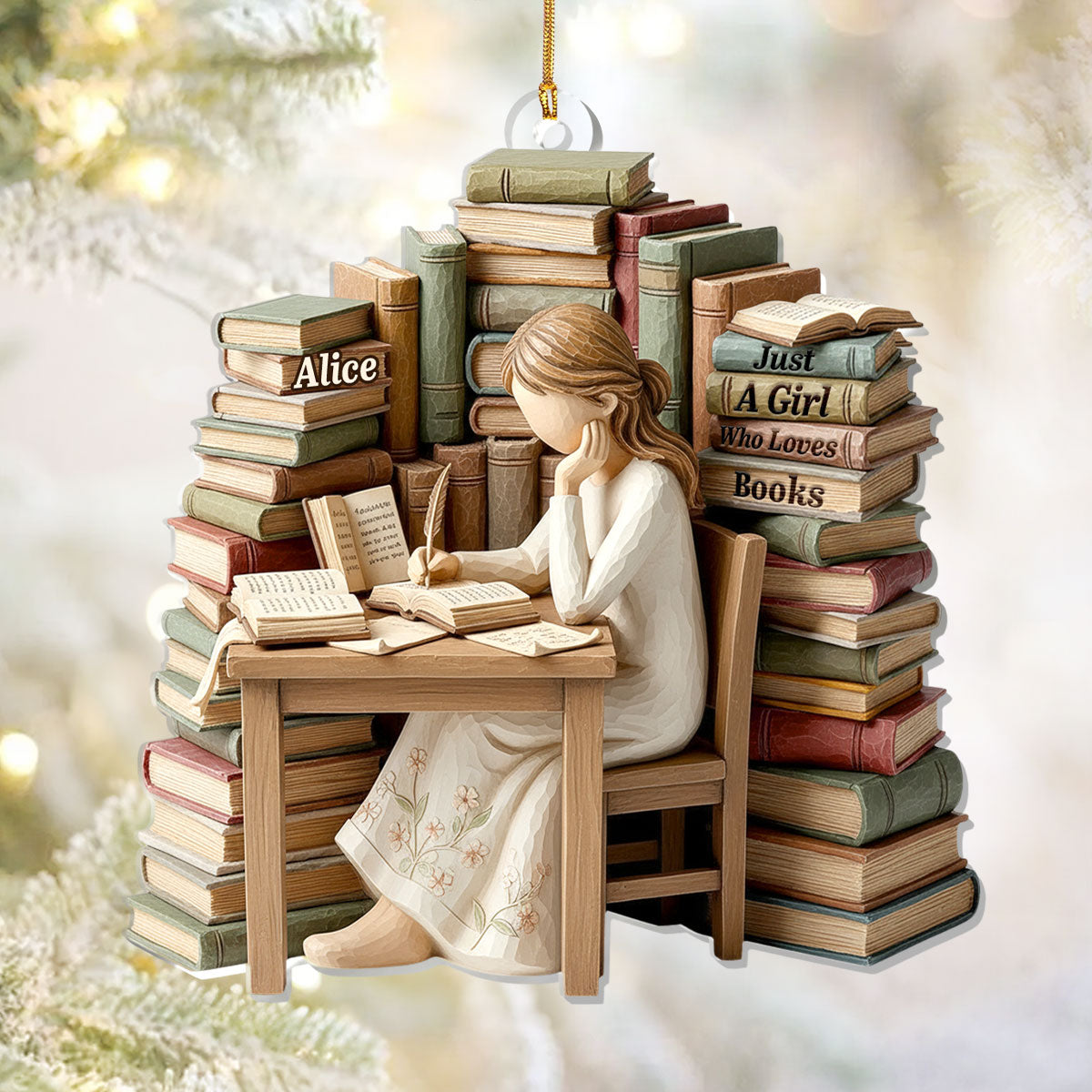 Just A Girl Who Loves Books Acrylic Ornament, Book Lovers Ornament, Book Christmas Ornaments, Gift For Reader