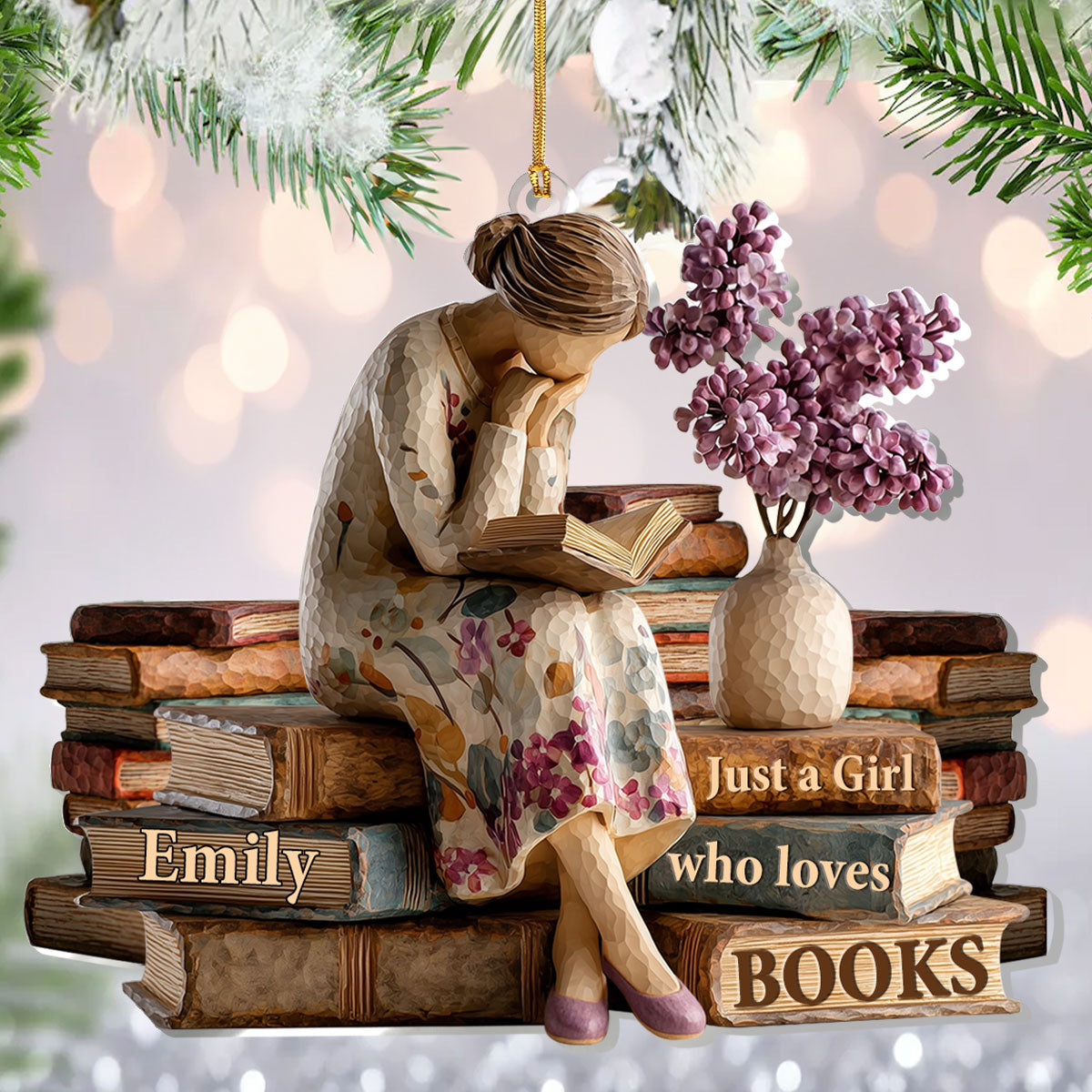 Just A Girl Who Loves Books Custom Name Acrylic Ornament, Christmas Keychain, Gifts For Readers, Xmas Decor