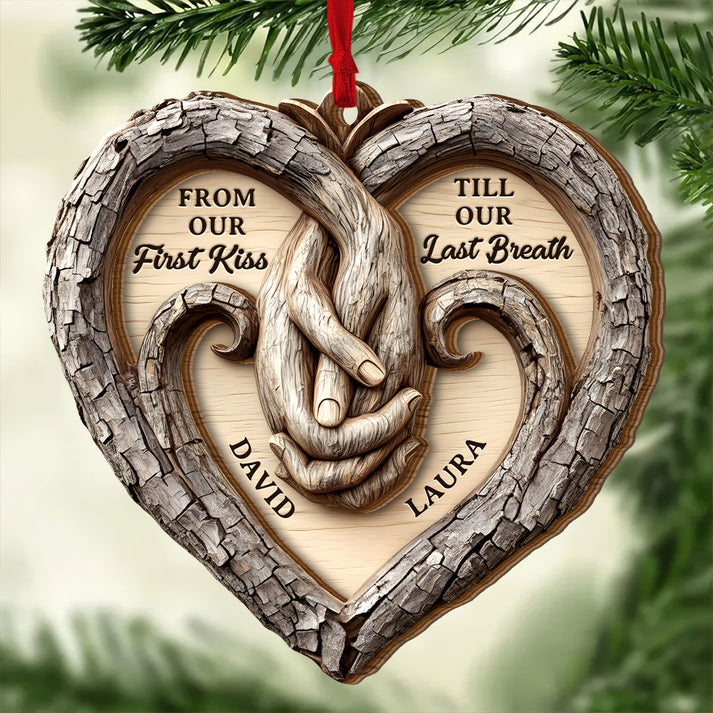 From Our First Kiss Till Our Last Breath 2 Layered Wood Ornament, Custom Name Couple Christmas Ornament