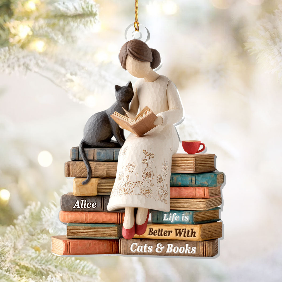 Life Is Better With Cats And Books Acrylic Ornament, Book Christmas Ornaments, Gift For Reader